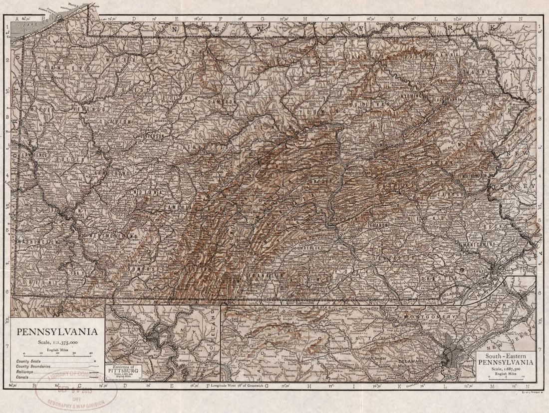 This old map of Pennsylvania from 1904 was created by Emery Walker Limited in 1904