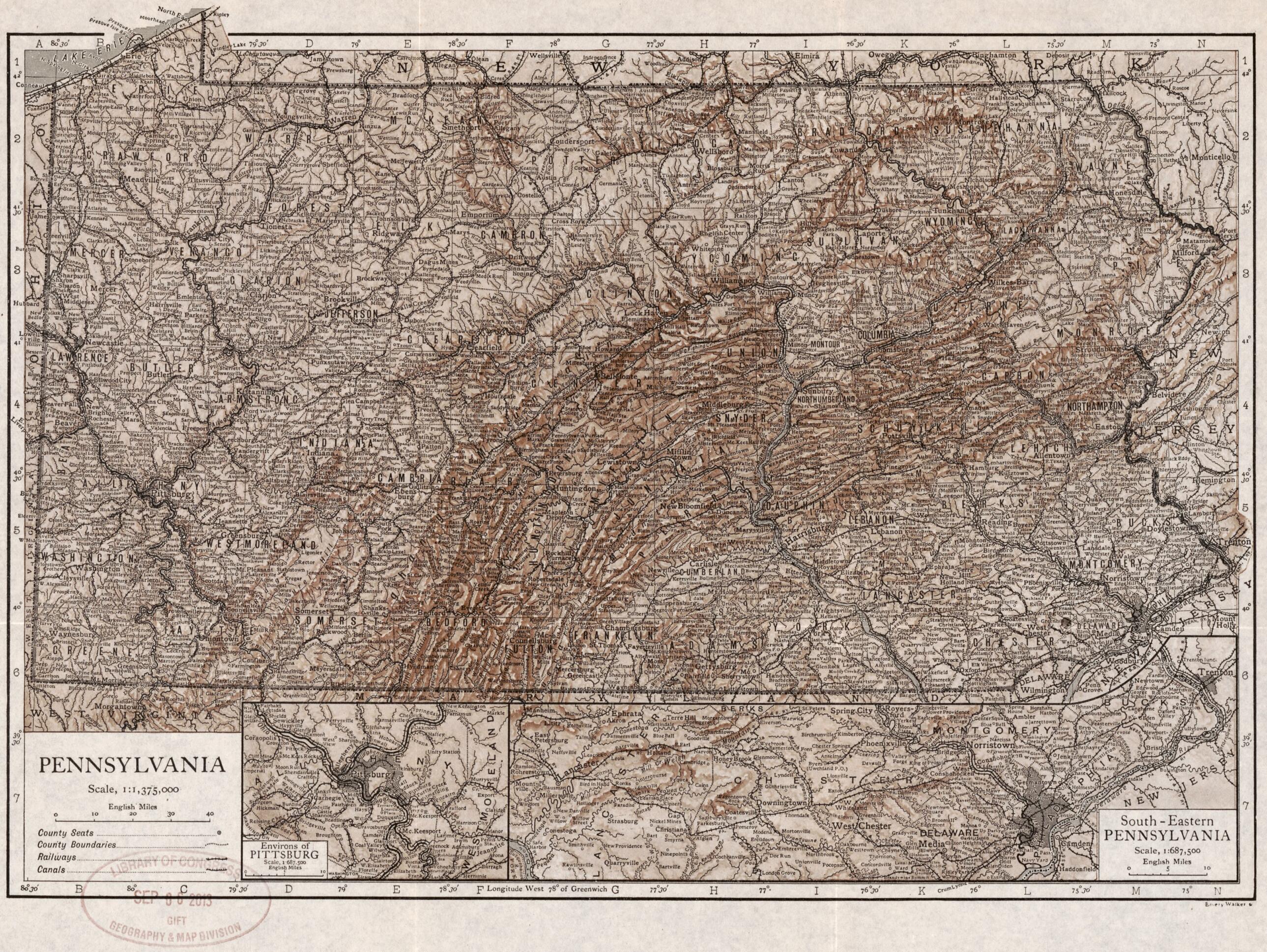 This old map of Pennsylvania from 1904 was created by Emery Walker Limited in 1904