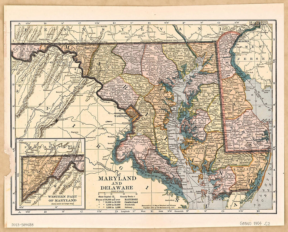 This old map of Maryland and Delaware. (Hammond&