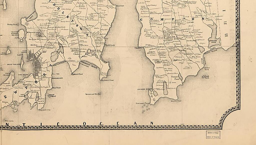 This old map of Map of Newport County, Rhode Island from 1850 was created by Henry Francis Walling in 1850