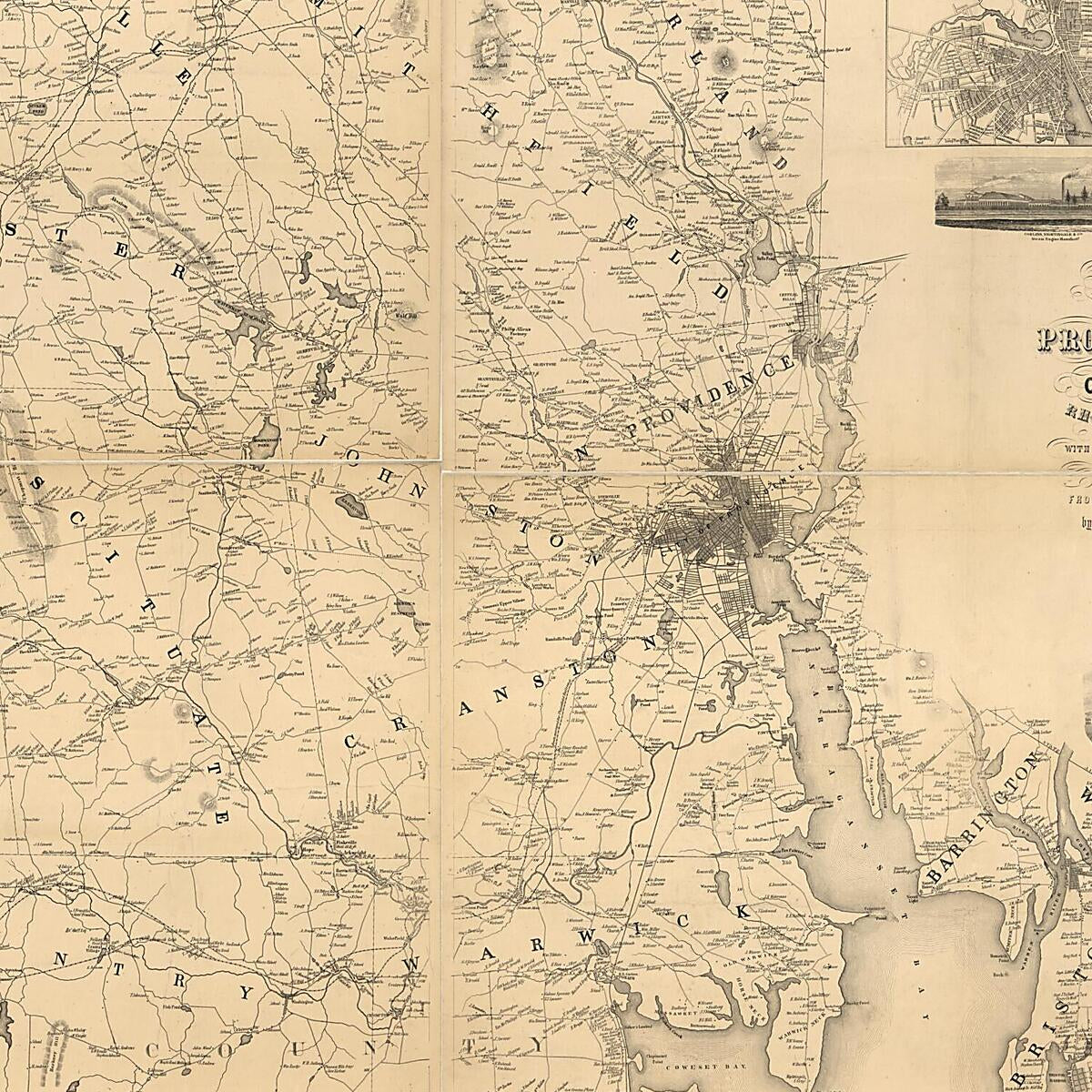 This old map of Map of Providence County, Rhode Island, With Some of the Adjacent Towns from 1851 was created by Henry Francis Walling in 1851