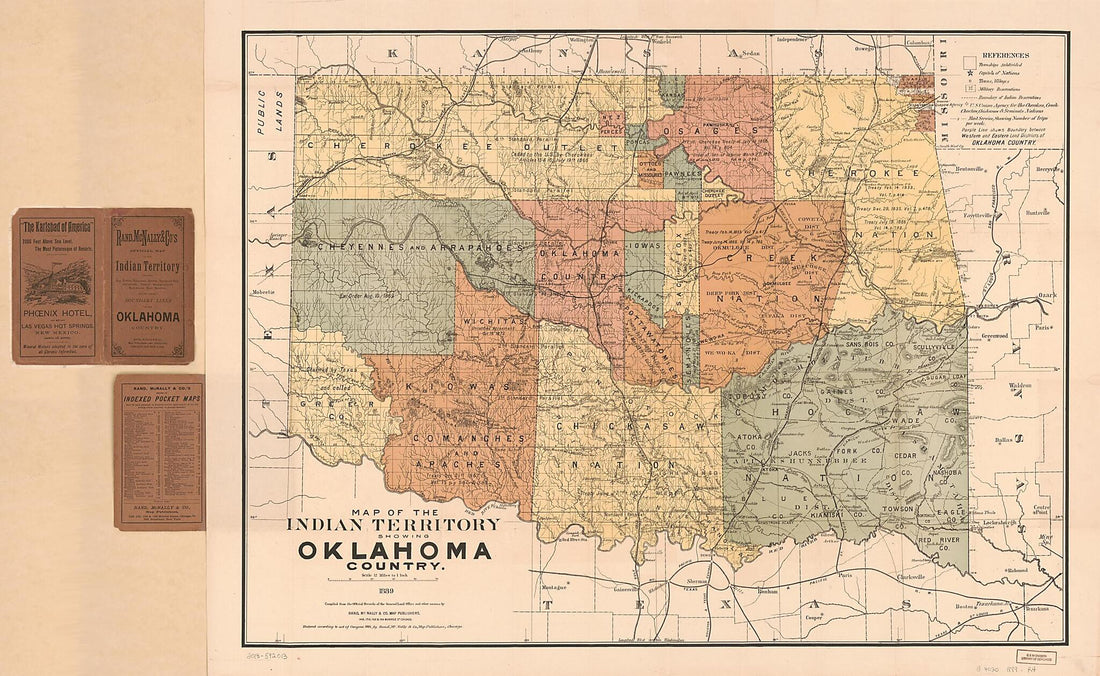 This old map of Map of the Indian Territory Showing Oklahoma Country from 1889 was created by Rand McNally and Company, United States. General Land Office in 1889
