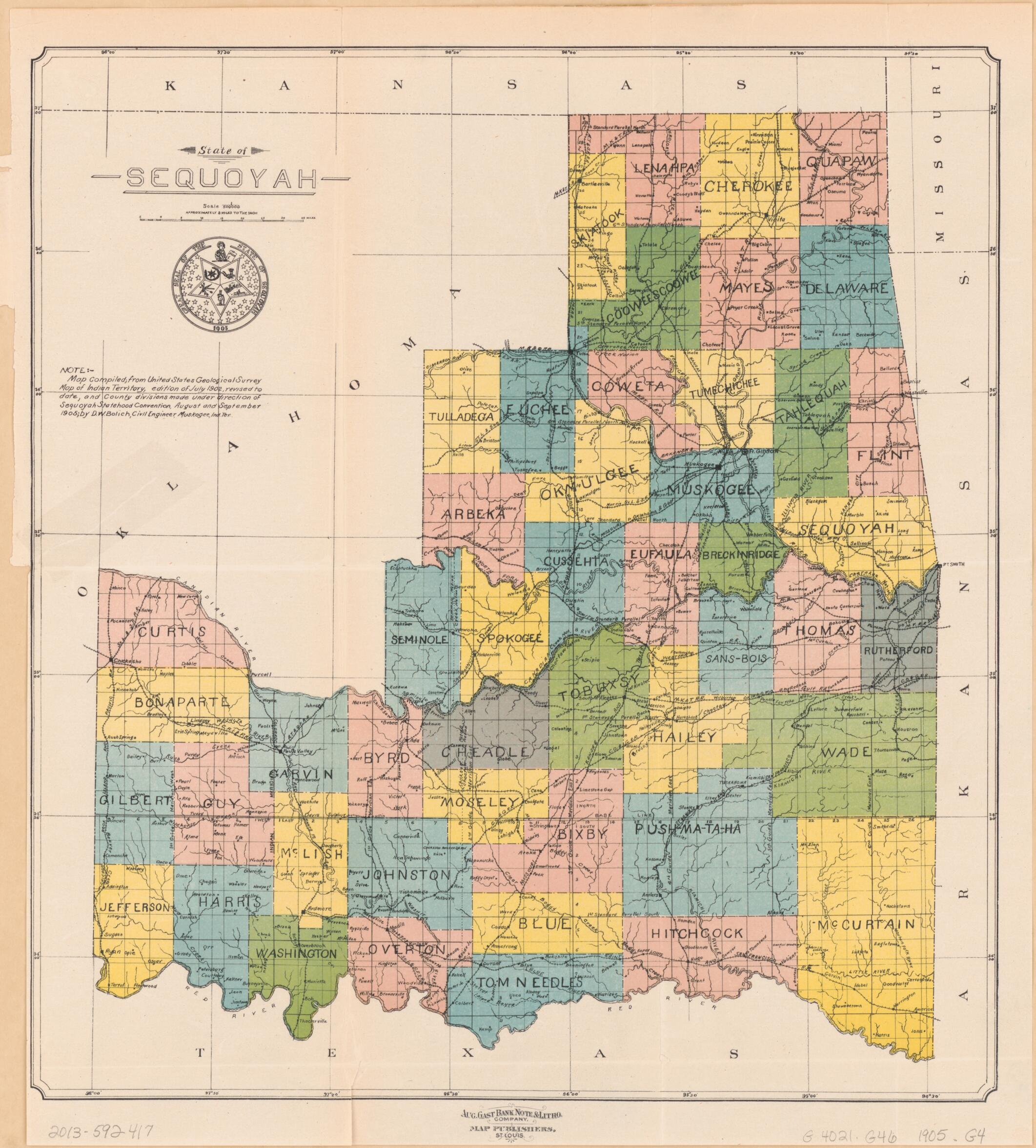 This old map of State of Sequoyah from 1905 was created by Geological Survey (U.S.) in 1905