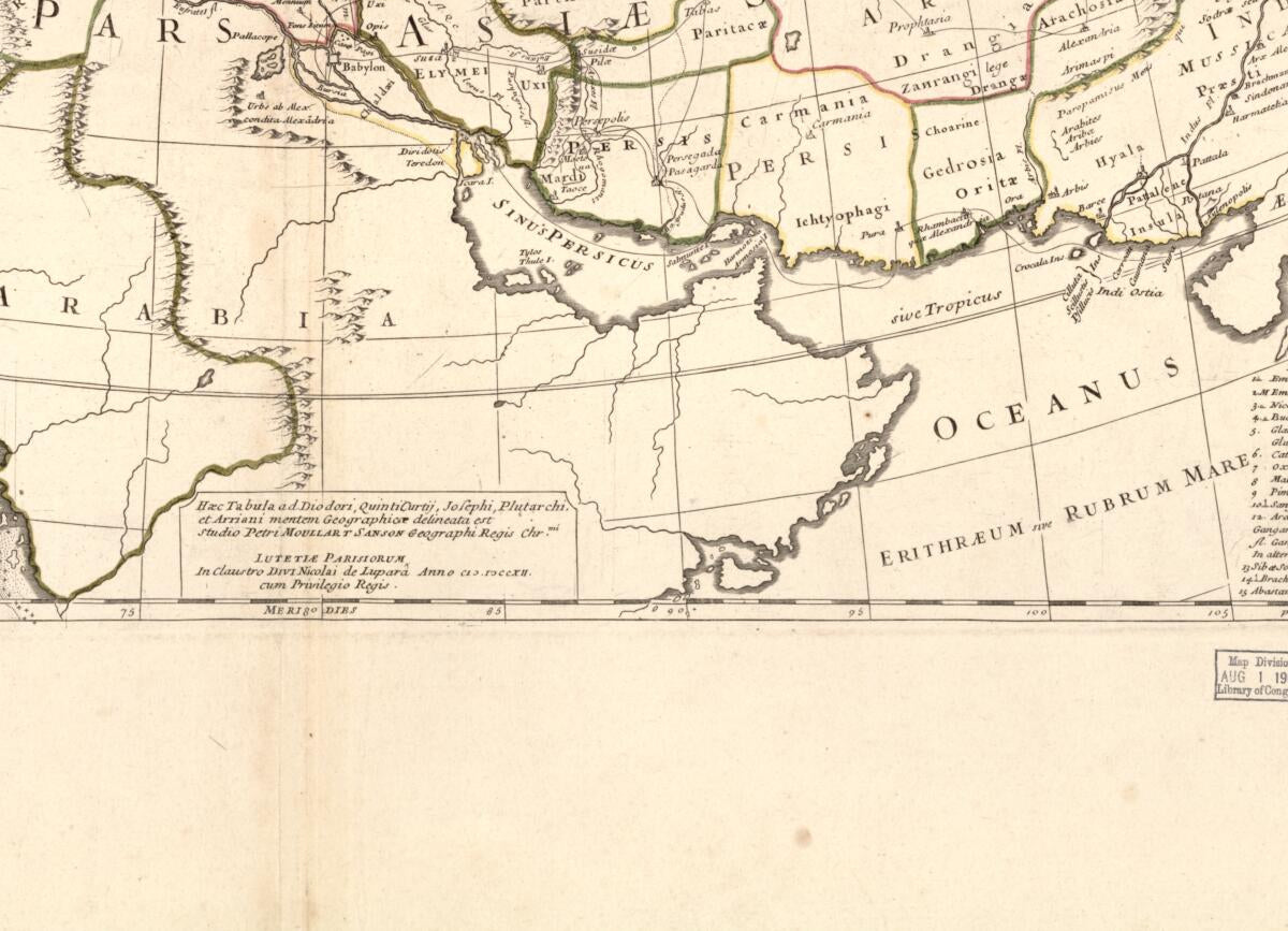 This old map of Alexandri Magni Imperium Et Expeditio Per Europam, Per Africam Et Potissimum Per Asiam from 1712 was created by Pierre Sanson in 1712