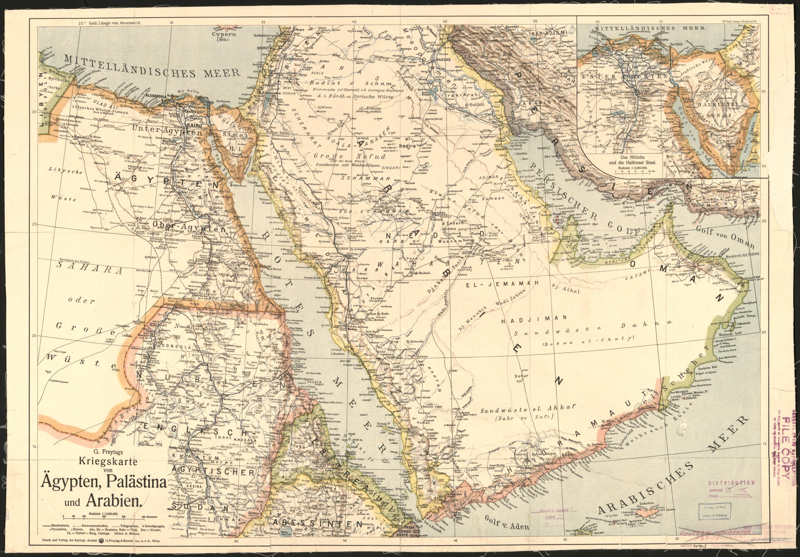 Kriegskarte Von Agypten, Palastina Und Arabien 1900 by Relic Map Company