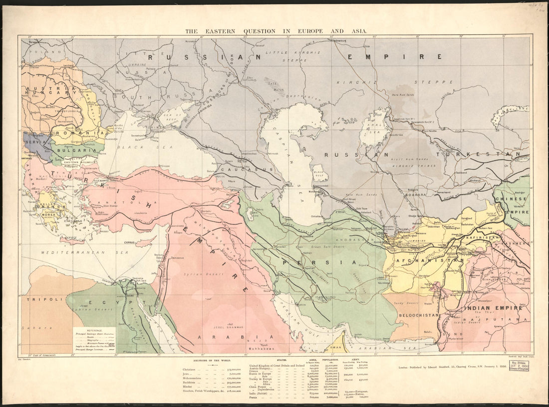 This old map of The Eastern Question In Europe and Asia from 1886 was created by Edward Stanford Ltd in 1886