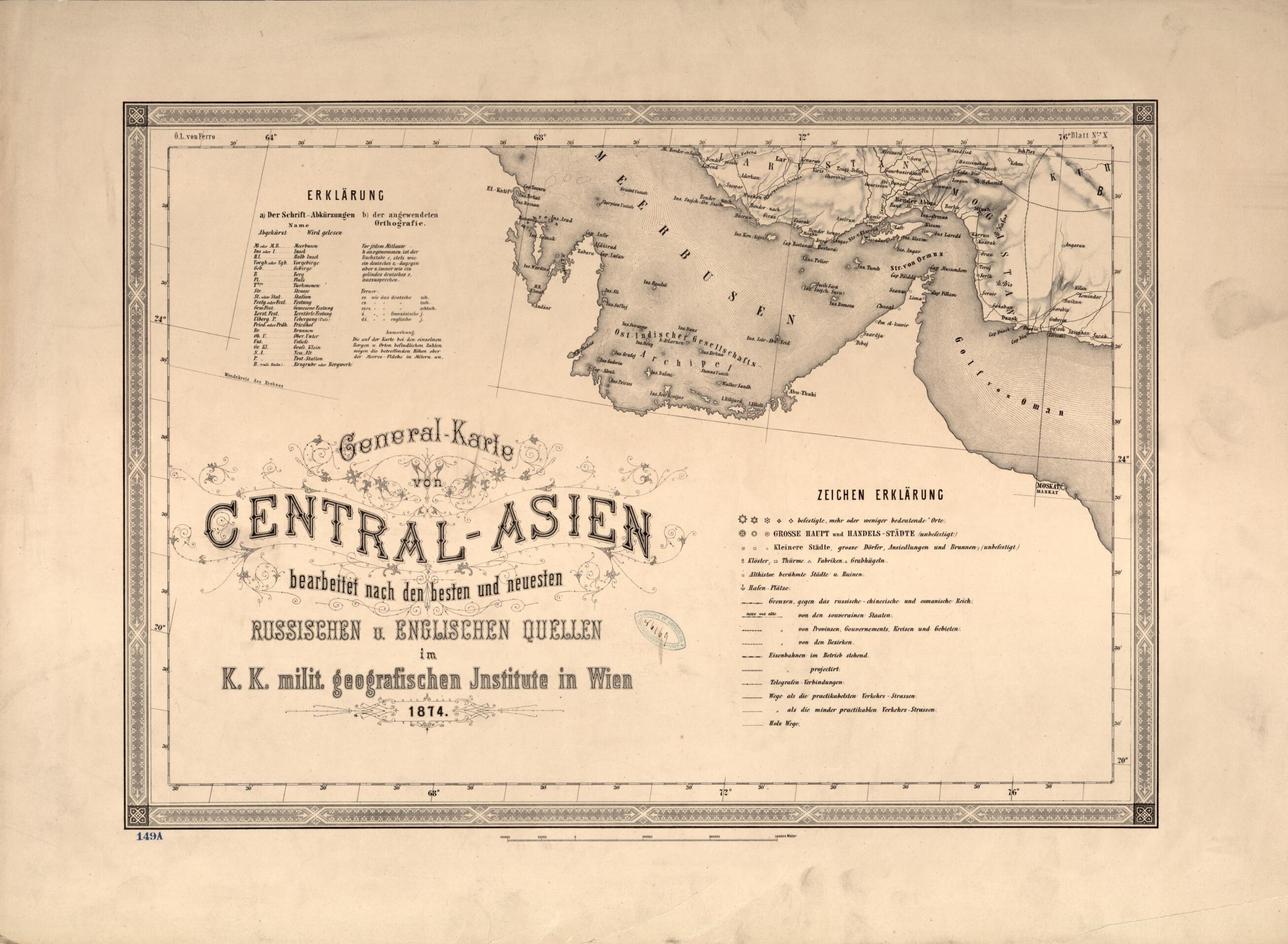 This old map of Karte Von Central-Asien : Bearbeitet Nach Den Besten Und Neusten Russischen U. Englischen Quellen Im K. K. Milit. Geografischen Institute In Wien from 1874 was created by Hungarian Monarchy. Militärgeographisches Institut in 1874