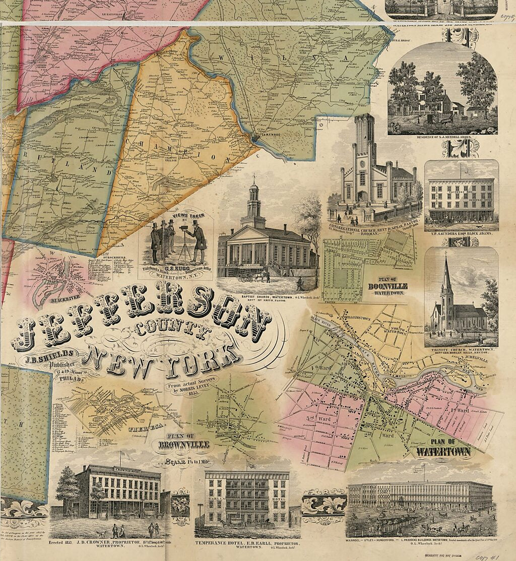 This old map of Jefferson County, New York : from Actual Surveys from 1855 was created by Morris Levey, J. B. Shields, Robert Pearsall Smith in 1855