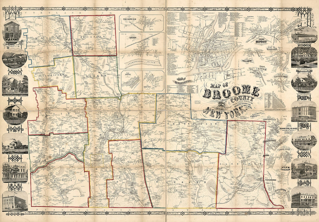 This old map of Map of Broome County, New York from 1855 was created by A.O. Gallup & Co, Franklin Gifford, Robert Pearsall Smith, E. Wenig in 1855