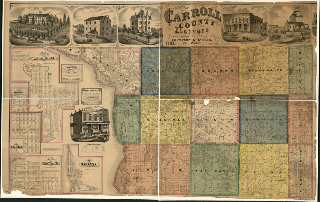 This old map of Map of Carroll County, Illinois from 1869 was created by Thompson & Everts, Thompson and Everts in 1869