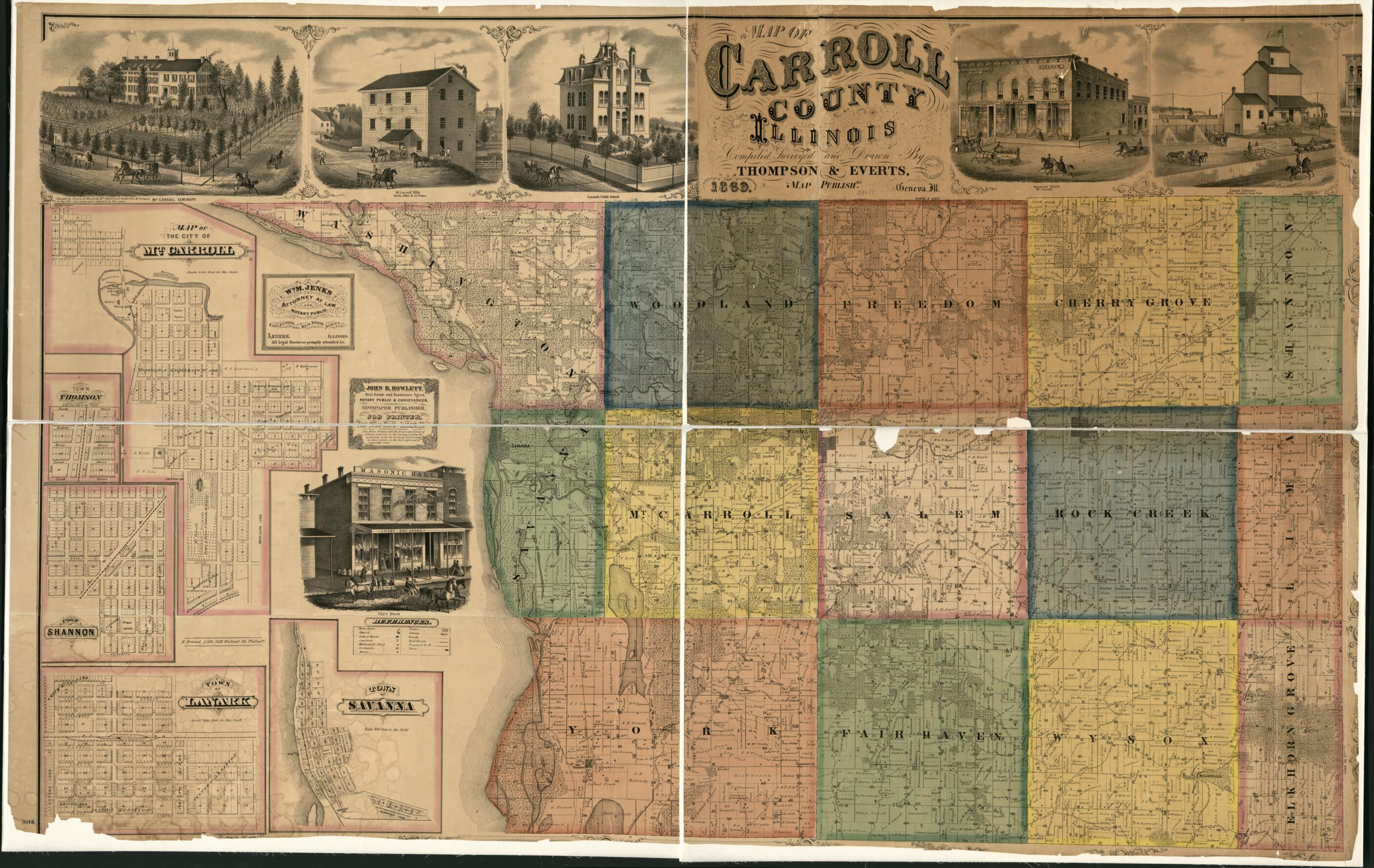This old map of Map of Carroll County, Illinois from 1869 was created by Thompson & Everts, Thompson and Everts in 1869