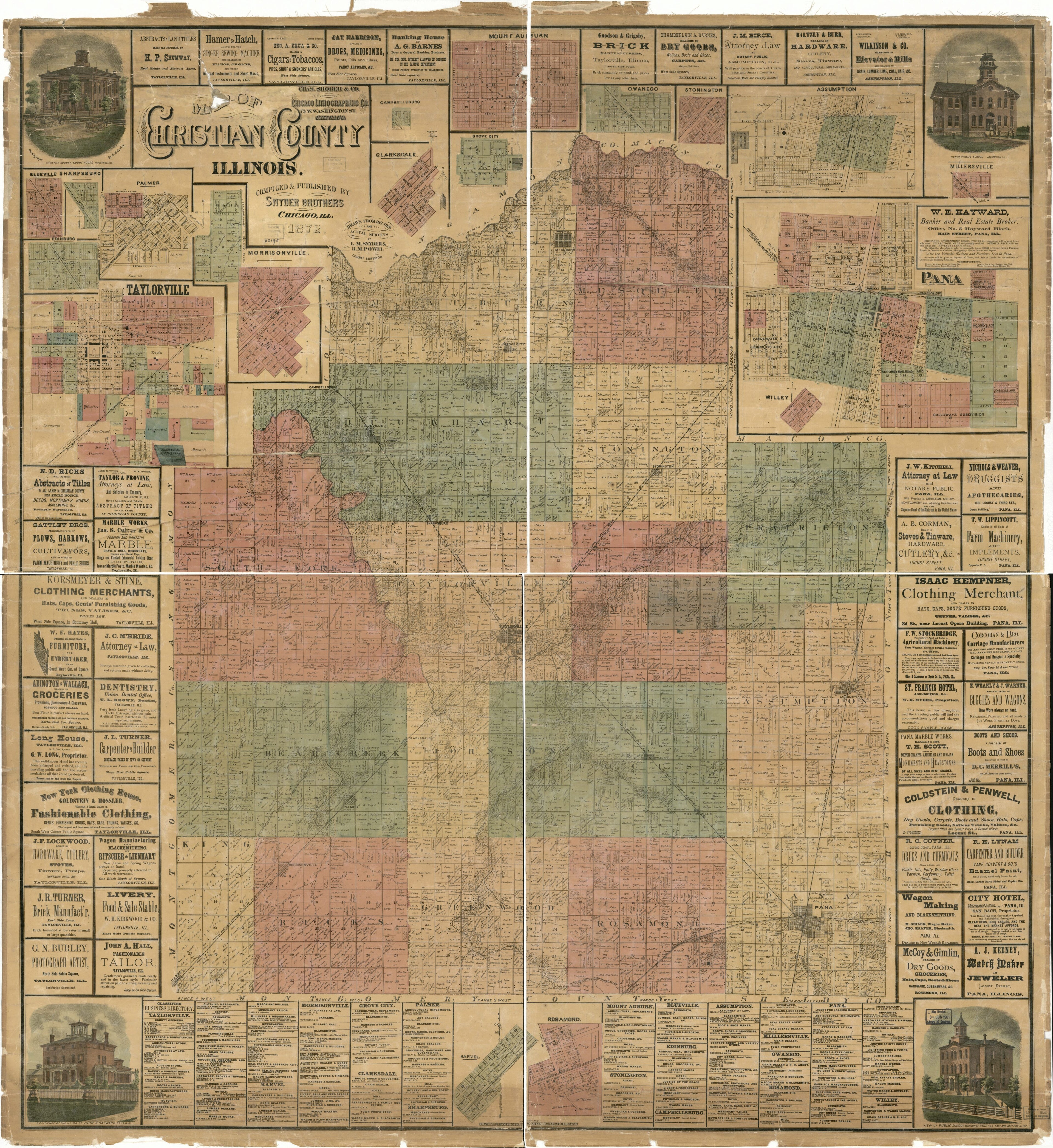 This old map of Map of Christian County, Illinois from 1877 was created by Snyder Brothers in 1877