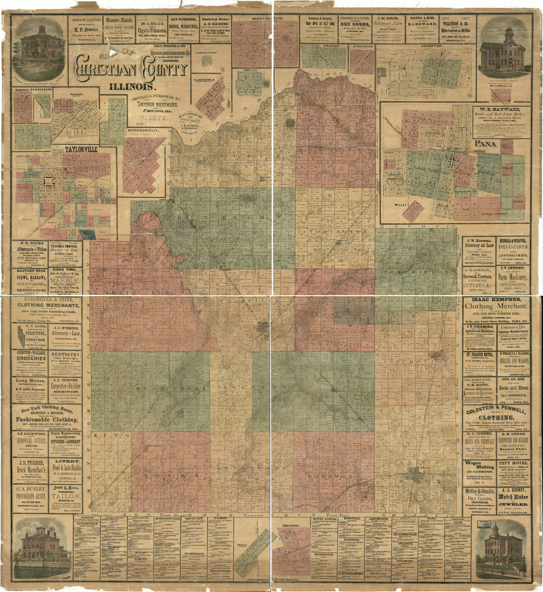 This old map of Map of Christian County, Illinois from 1877 was created by Snyder Brothers in 1877