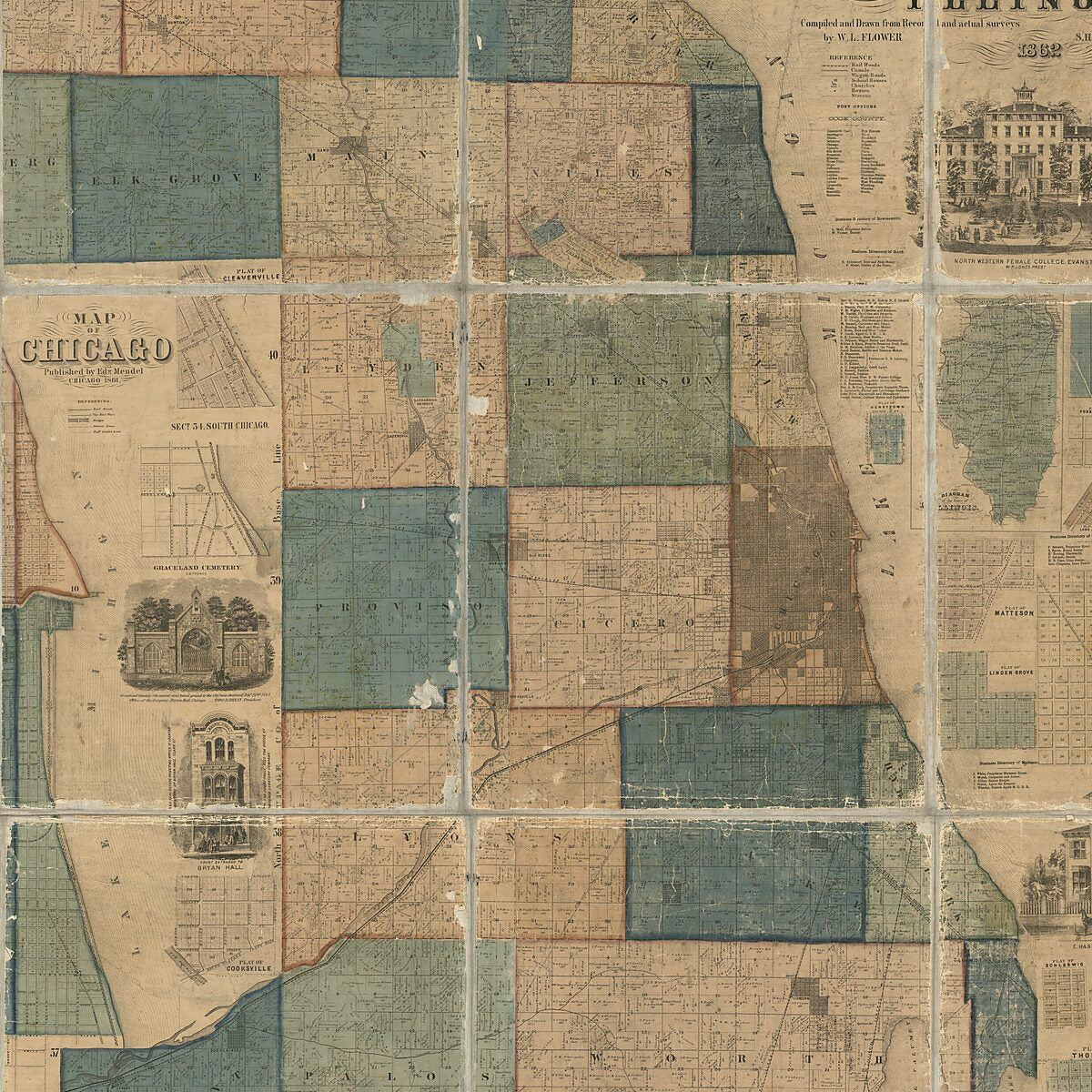 This old map of Map of Cook County, Illinois from 1862 was created by W. L. Flower in 1862