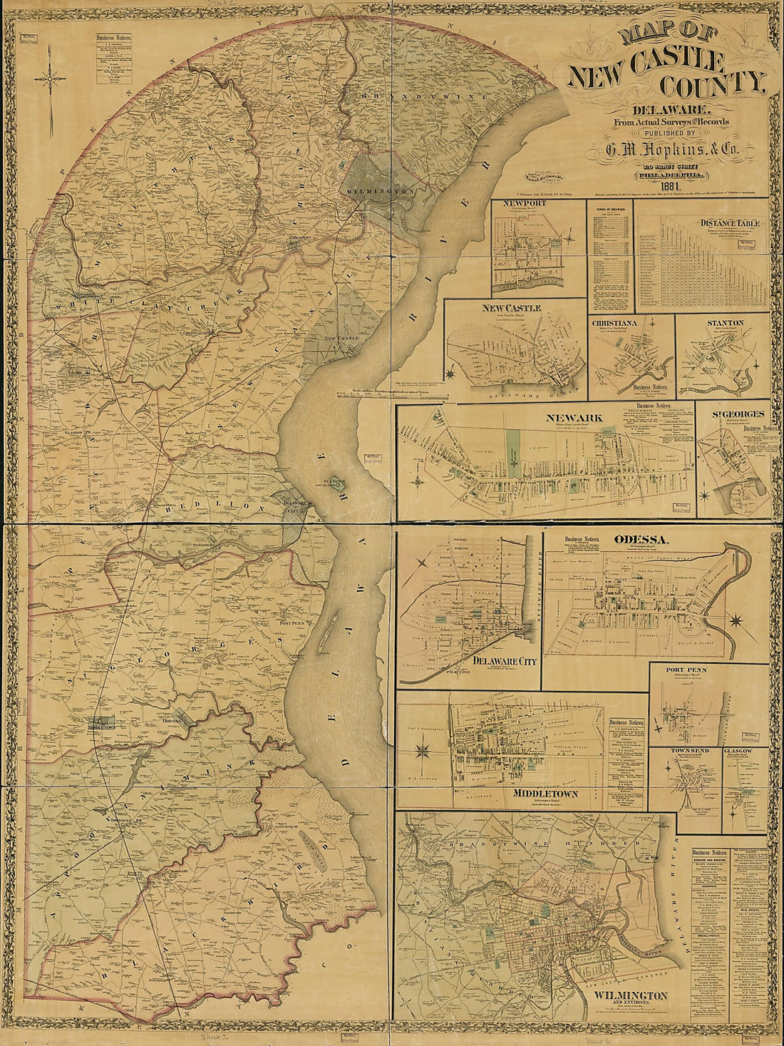 This old map of Map of New Castle County, Delaware : from Actual Surveys & Recotds from 1881 was created by F. (Frederick) Bourquin, G.M. Hopkins & Co, Griffith Morgan Hopkins, Walter S. Mac Cormac & Co in 1881