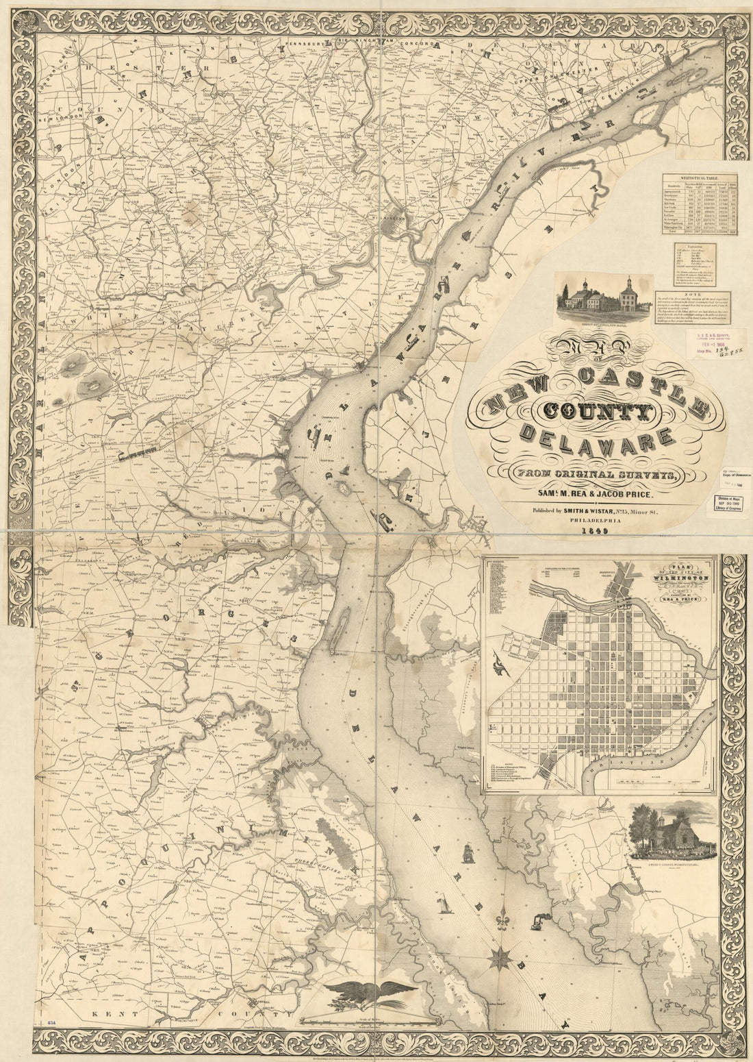 This old map of Map of New Castle County, Delaware : from Original Surveys from 1849 was created by Jacob Price, Rea & Price, Samuel M. Rea, George Read Riddle, Smith & Wistar, Robert Pearsall Smith in 1849