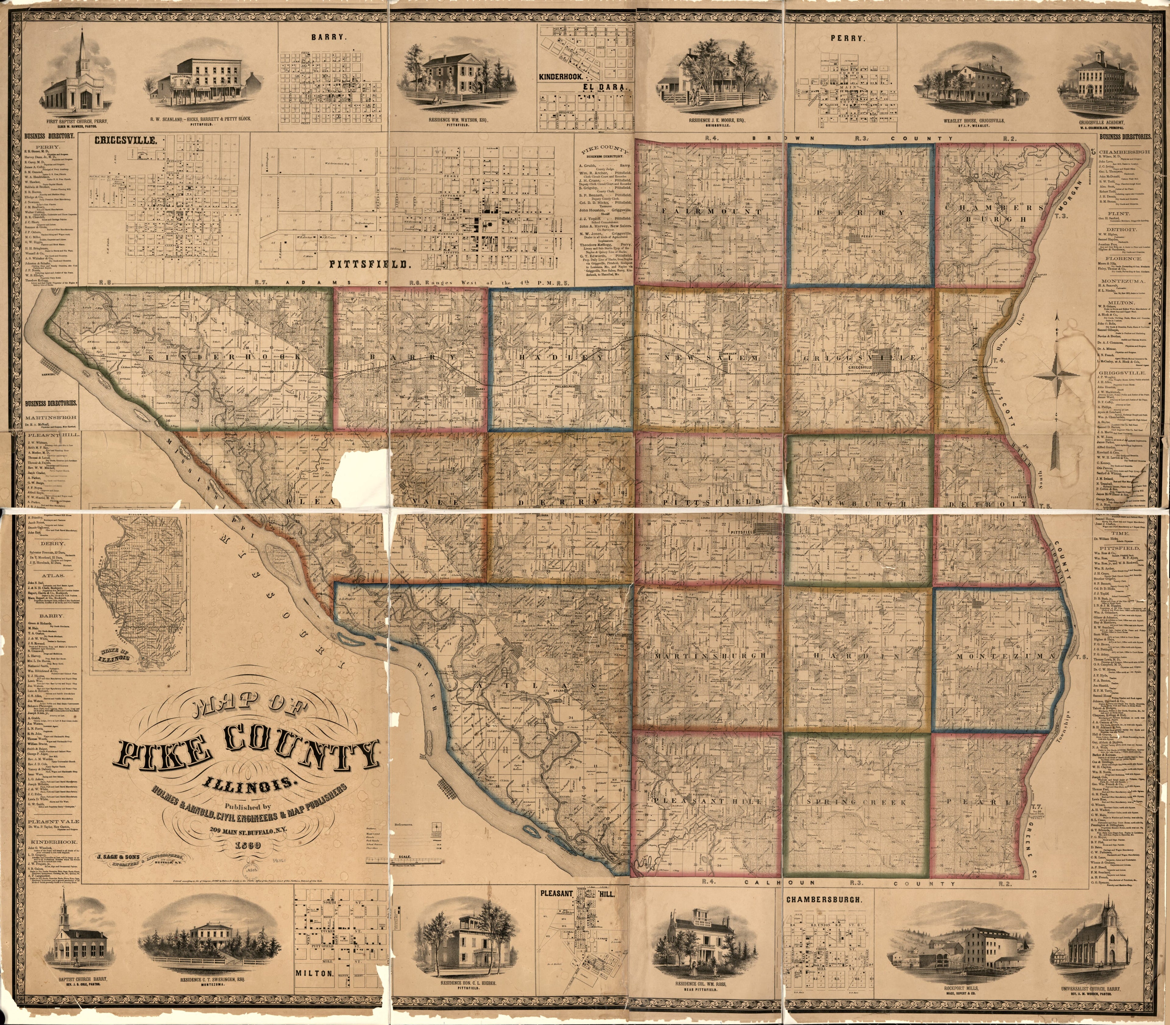 This old map of Map of Pike County, Illinois from 1860 was created by Holmes & Arnold in 1860