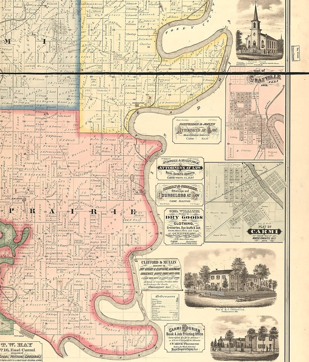 This old map of Map of White County, Illinois from 1871 was created by J. B. Westbrook in 1871