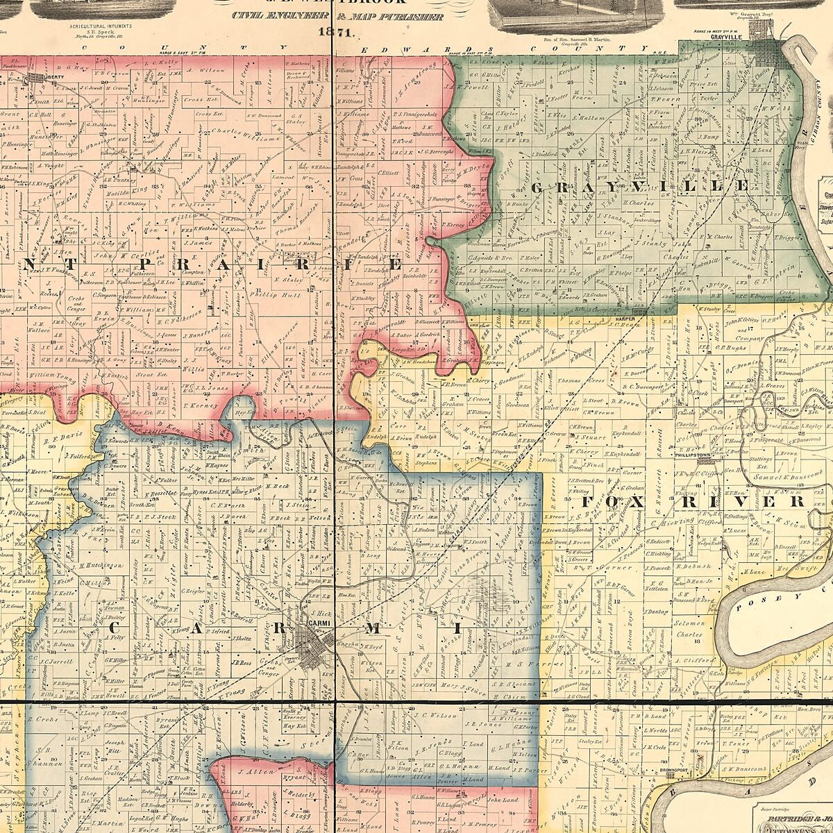 This old map of Map of White County, Illinois from 1871 was created by J. B. Westbrook in 1871