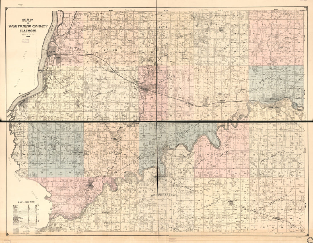 This old map of Map of Whiteside County, Illinois from 1896 was created by Edw. O. Hills in 1896