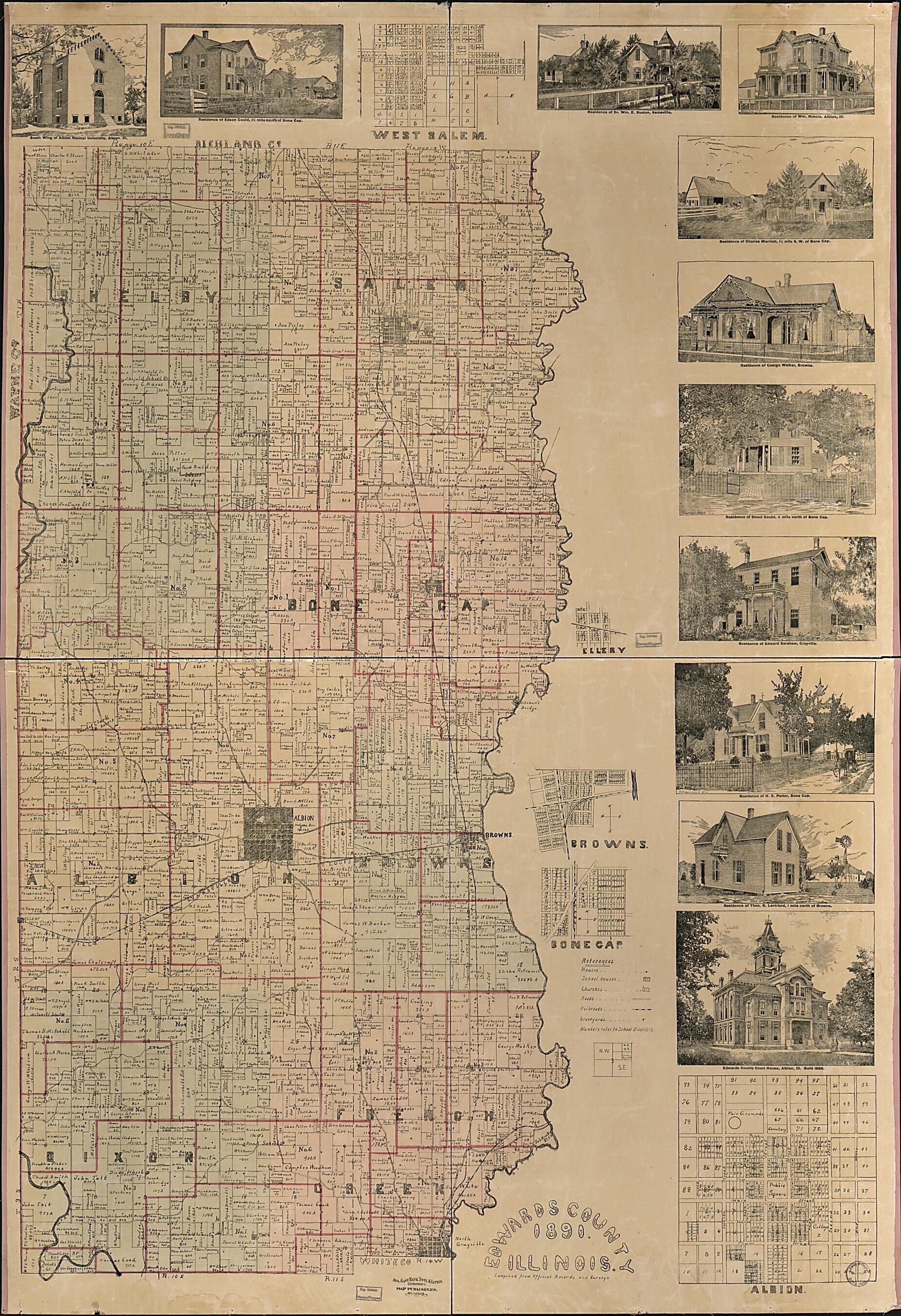 This old map of Edwards County, Illinois from 1891 was created by August Gast & Co in 1891