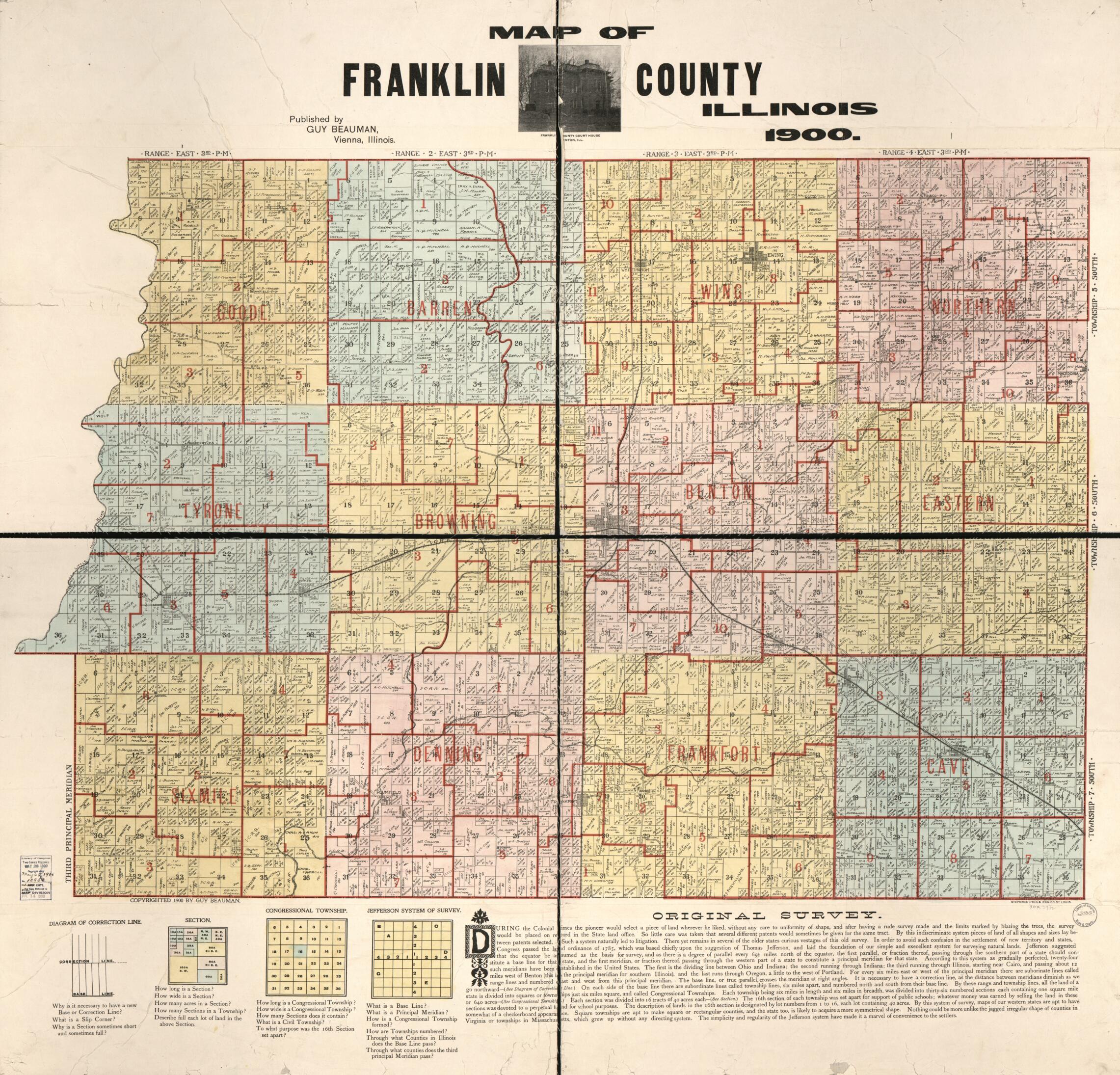 This old map of Map of Franklin County, Illinois from 1900 was created by Guy Beauman, Edward Mendel in 1900
