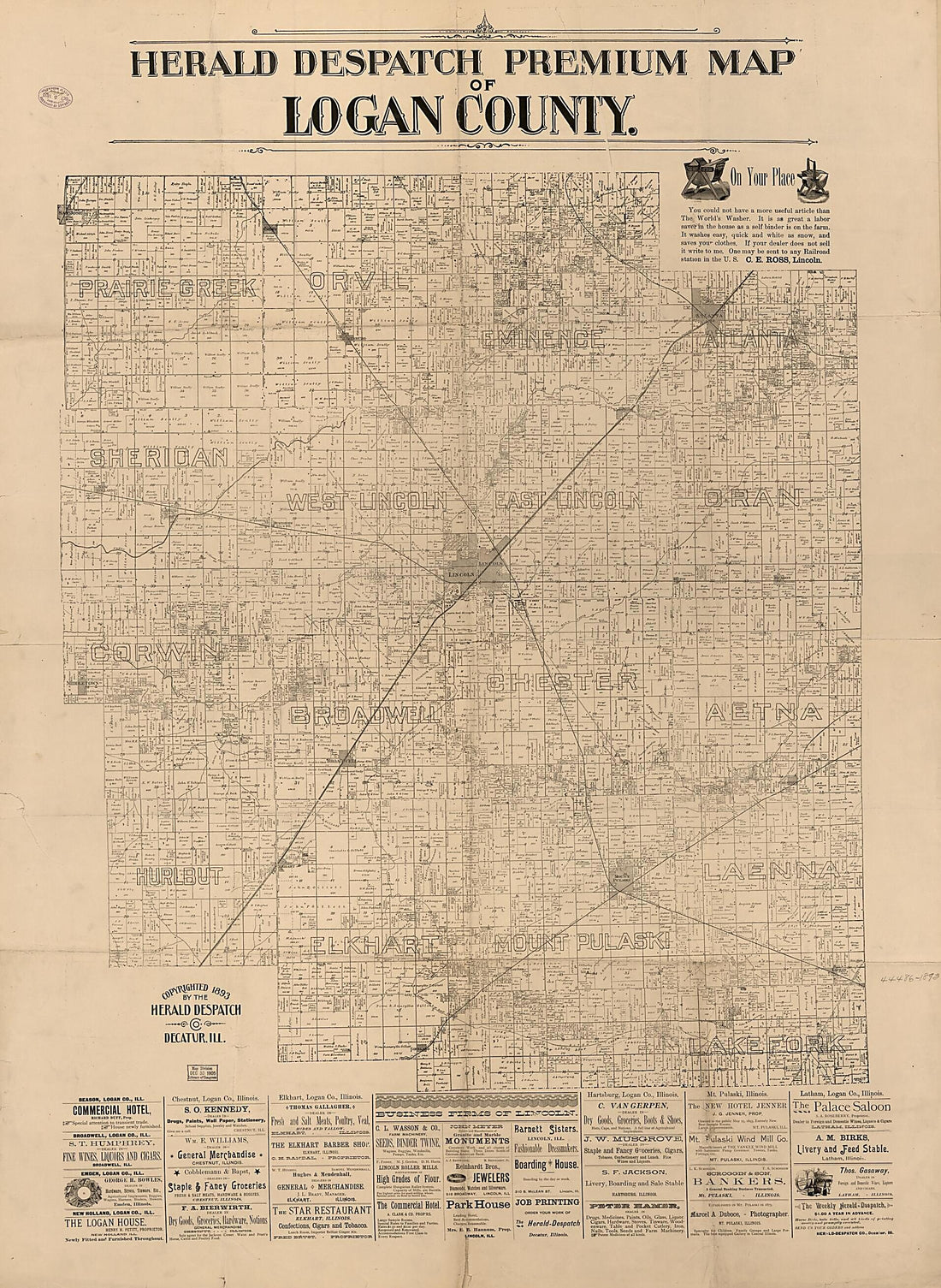 This old map of Herald Despatch Premium Map of Logan County from 1861 was created by Herald Despatch Co in 1861
