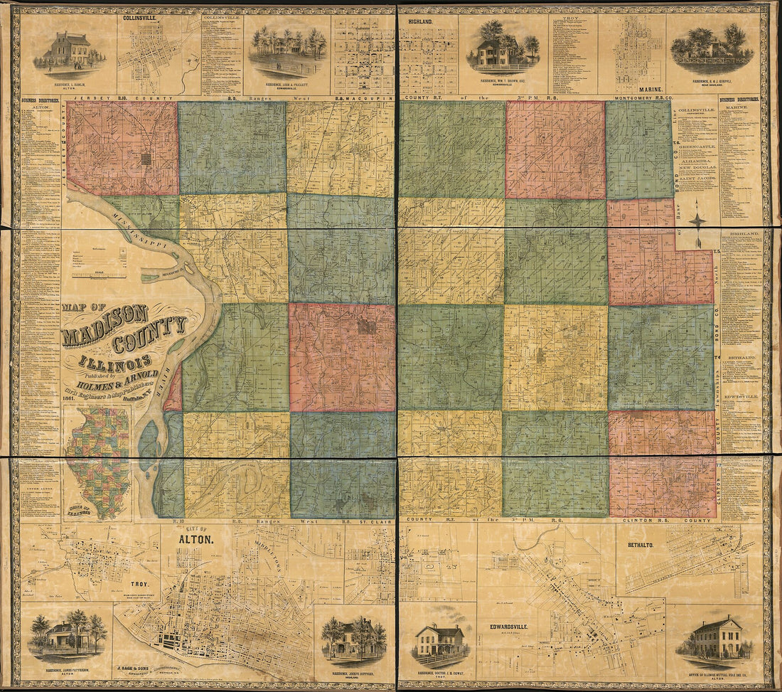 This old map of Map of Madison County, Illinois from 1861 was created by Holmes & Arnold in 1861