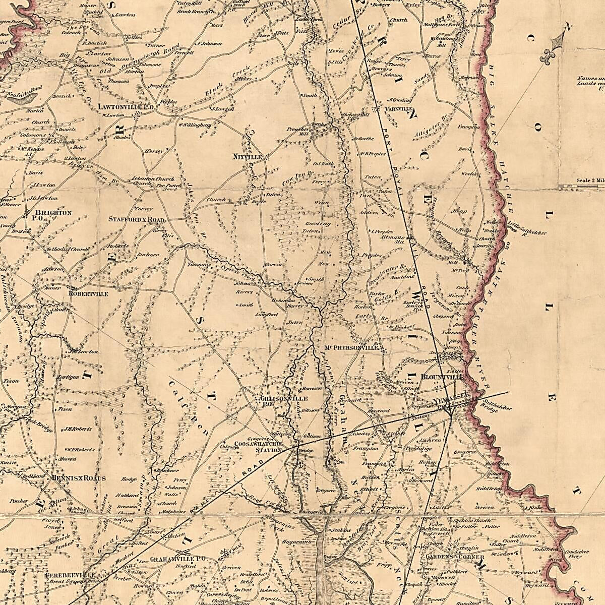 This old map of Beaufort County, South Carolina from 1873 was created by Henry Ravenel, Charles Blacker Vignoles in 1873