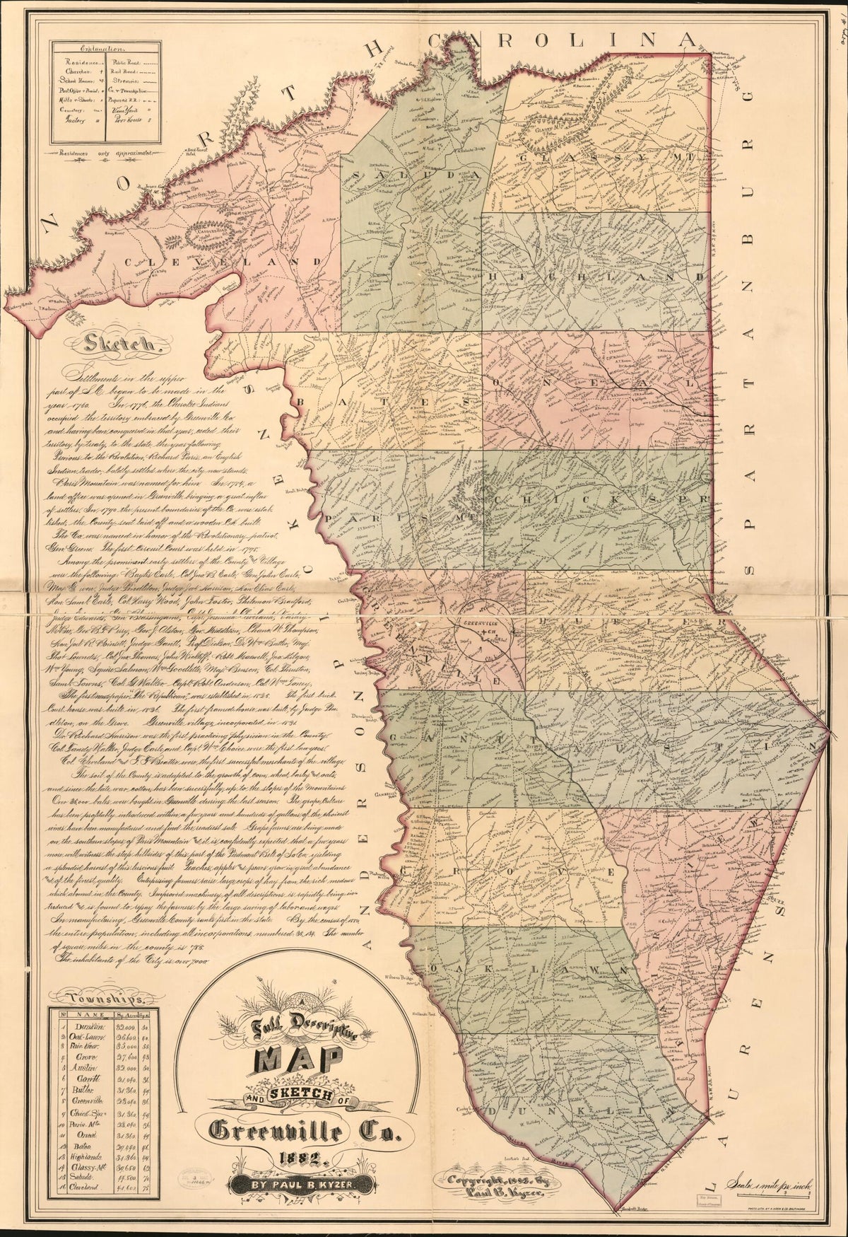 A Full Descriptive Map and Sketch of Greenville Co in 1882 by Relic Map Company
