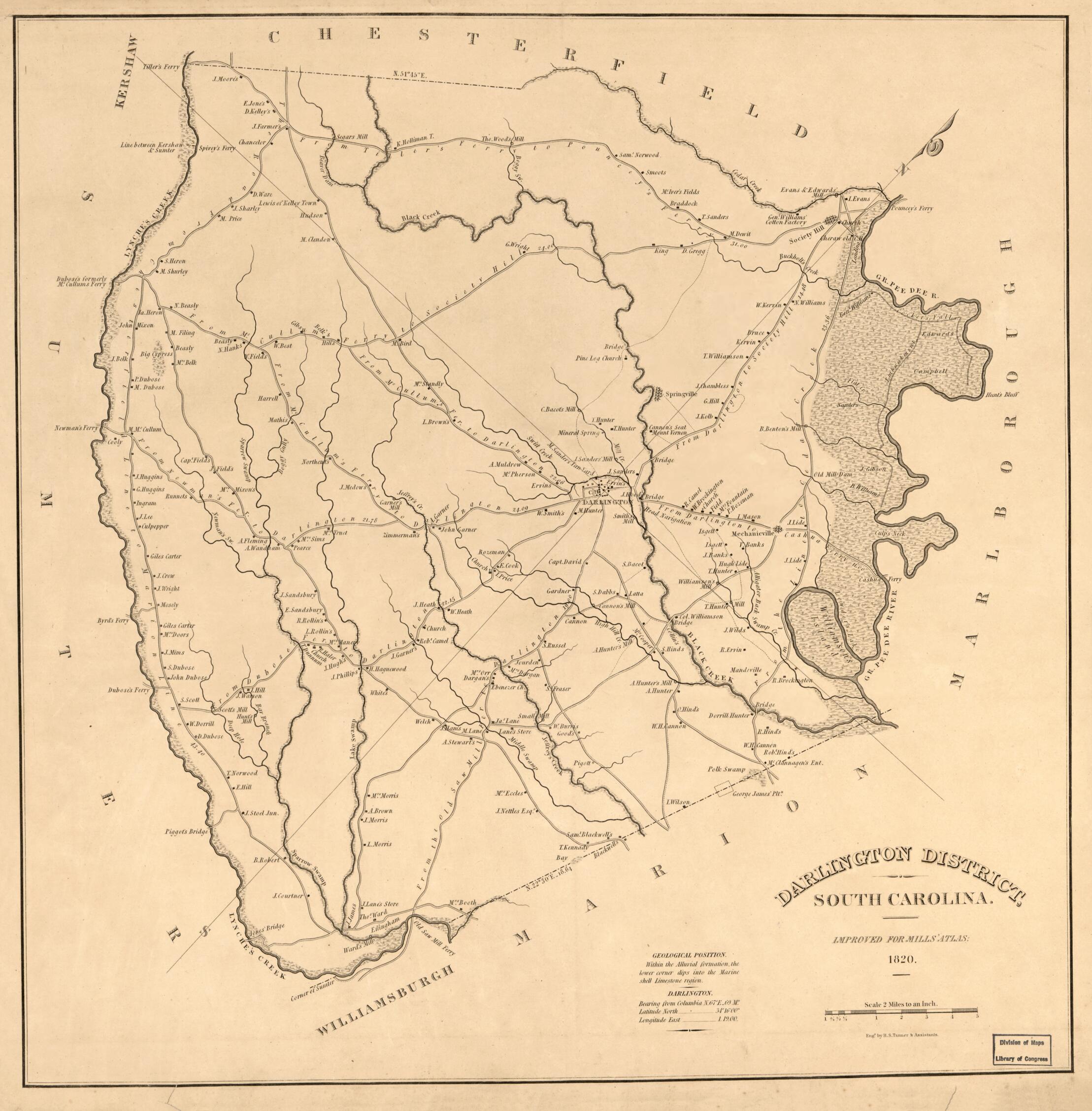This old map of Darlington District, South Carolina : ; Engd by H. S. Tanner & Assistants from 1825 was created by Henry Gray, Robert Mills, Henry Schenck Tanner in 1825