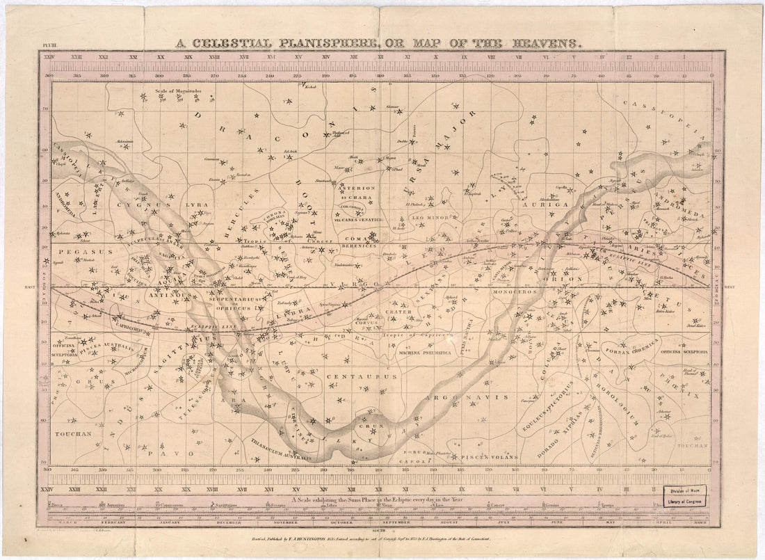 This old map of A Celestial Planisphere, Or Map of the Heavens from 1835 was created by Elijah H. (Elijah Hinsdale) Burritt, William Gardner Evans, Francis Junius Huntington in 1835