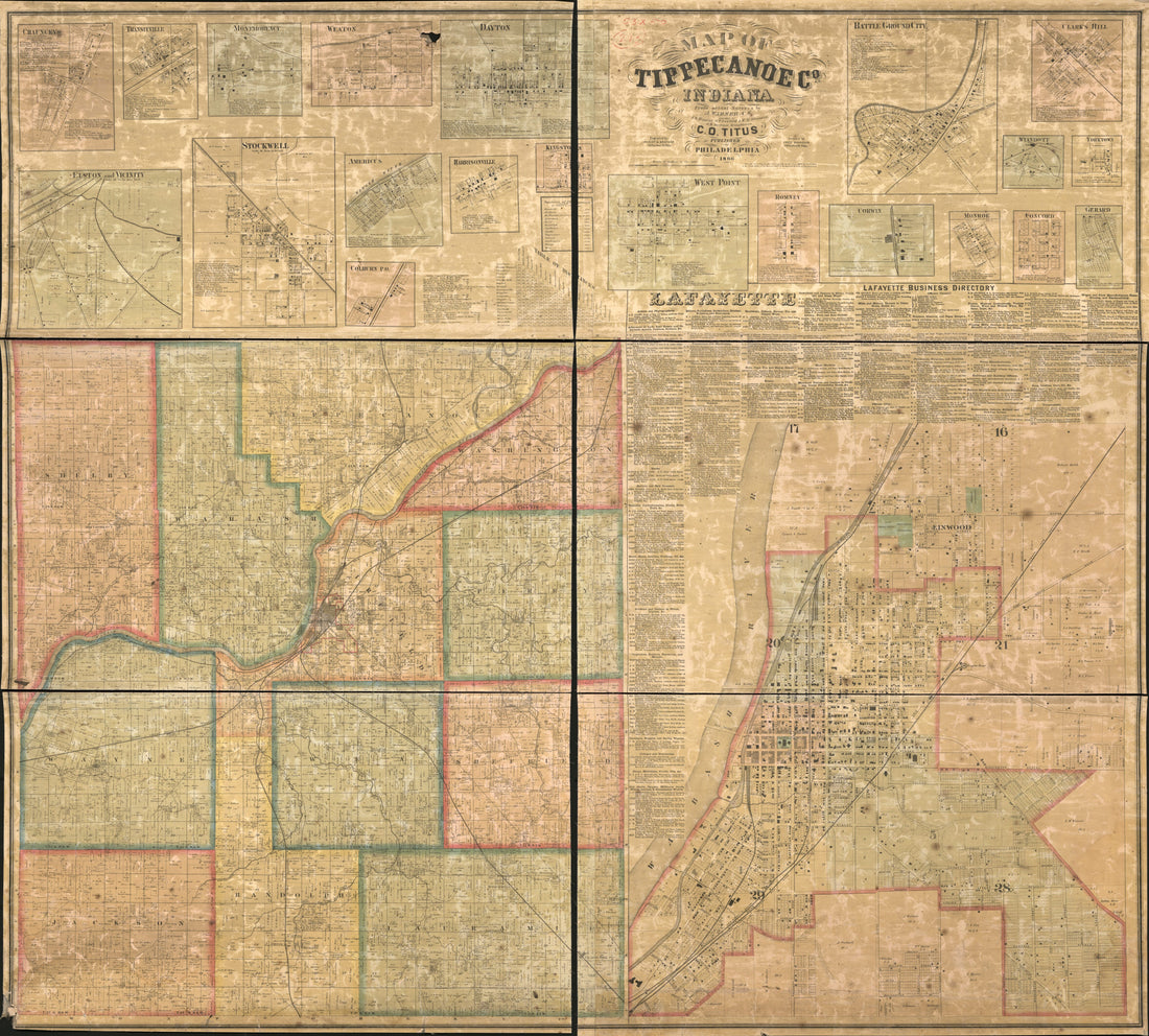 This old map of Map of Tippecanoe Co., Indiana from 1866 was created by A. Warner in 1866