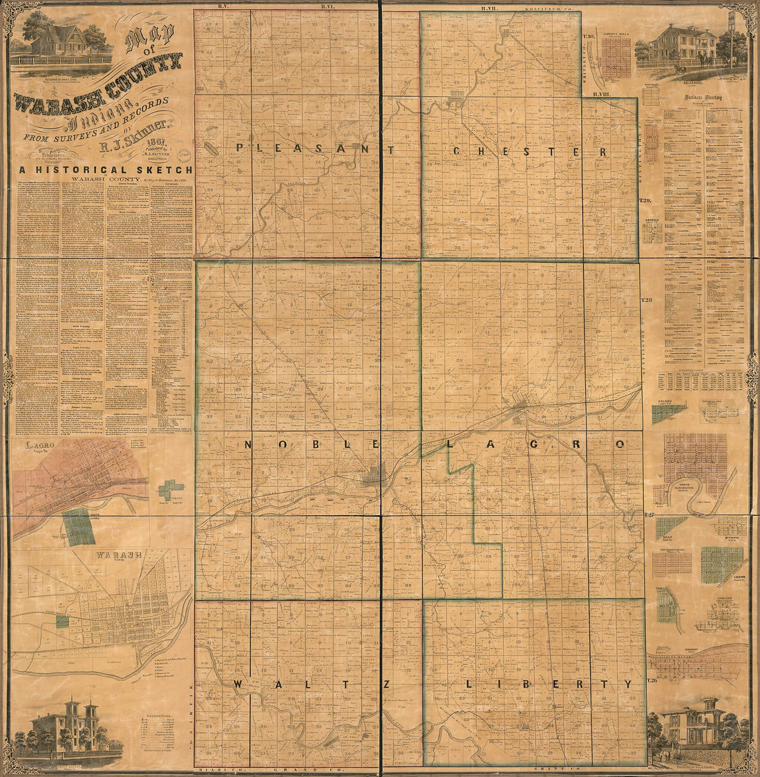 This old map of Map of Wabash County, Indiana from 1861 was created by Forbriger & Co Ehrgott, Robert J. Skinner in 1861