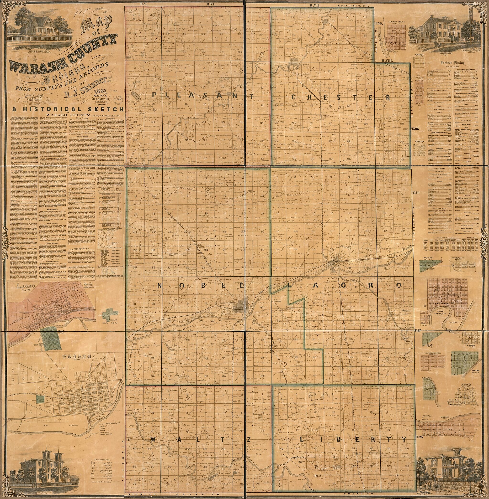 This old map of Map of Wabash County, Indiana from 1861 was created by Forbriger & Co Ehrgott, Robert J. Skinner in 1861