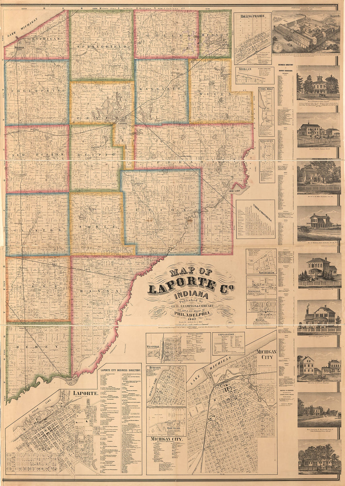 This old map of Map of LaPorte County, Indiana from 1866 was created by F. (Frederick) Bourquin, Geil & Harley, Joseph D. Nash, Worley & Bracher in 1866
