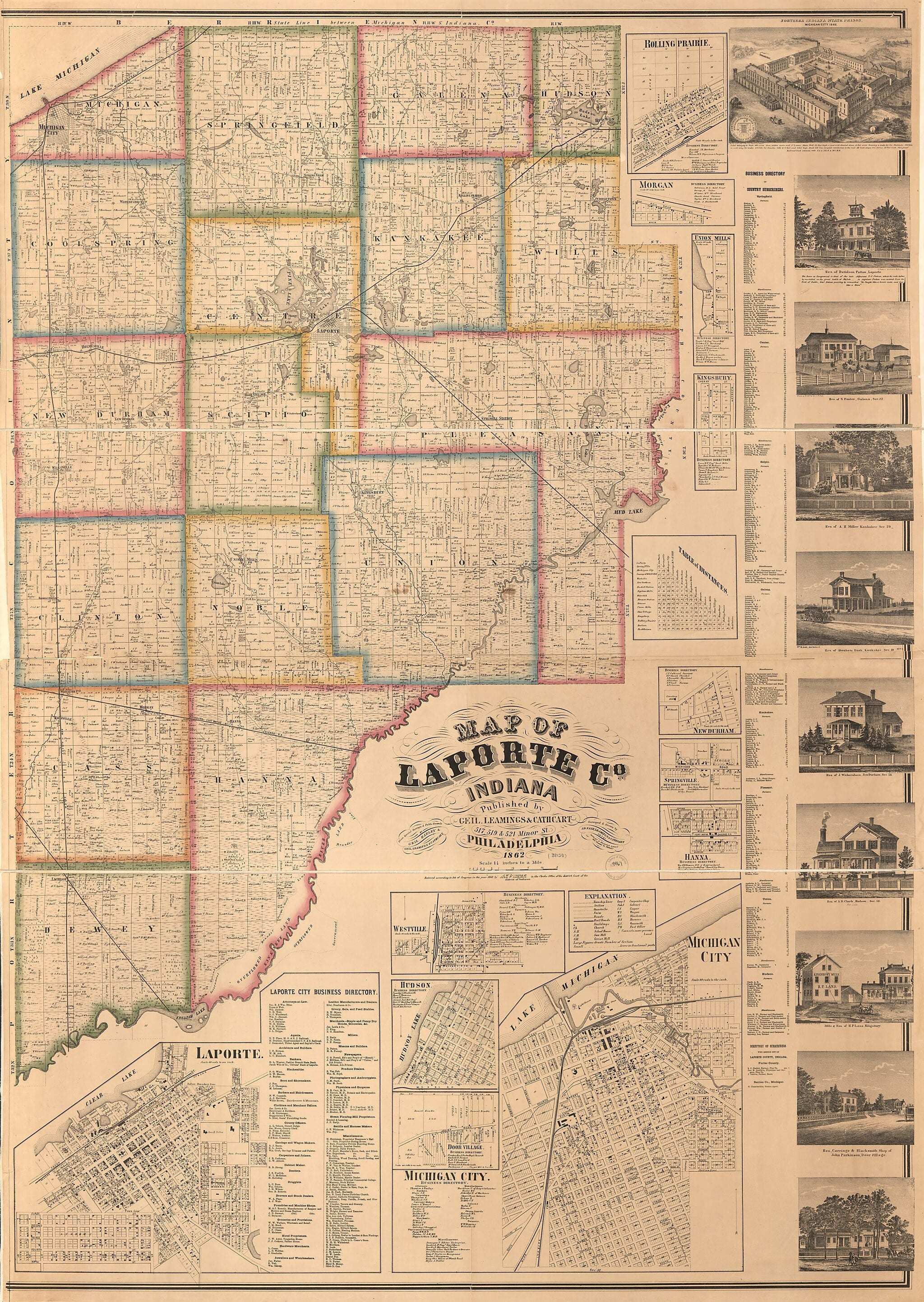 This old map of Map of LaPorte County, Indiana from 1866 was created by F. (Frederick) Bourquin, Geil & Harley, Joseph D. Nash, Worley & Bracher in 1866