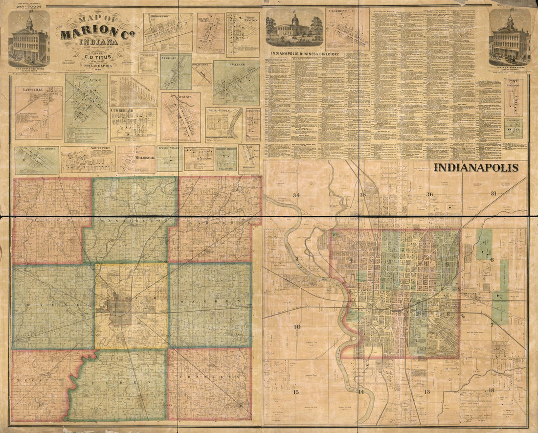 This old map of Map of Marion County, Indiana from 1866 was created by F. (Frederick) Bourquin, A. Warner, Worley & Bracher in 1866