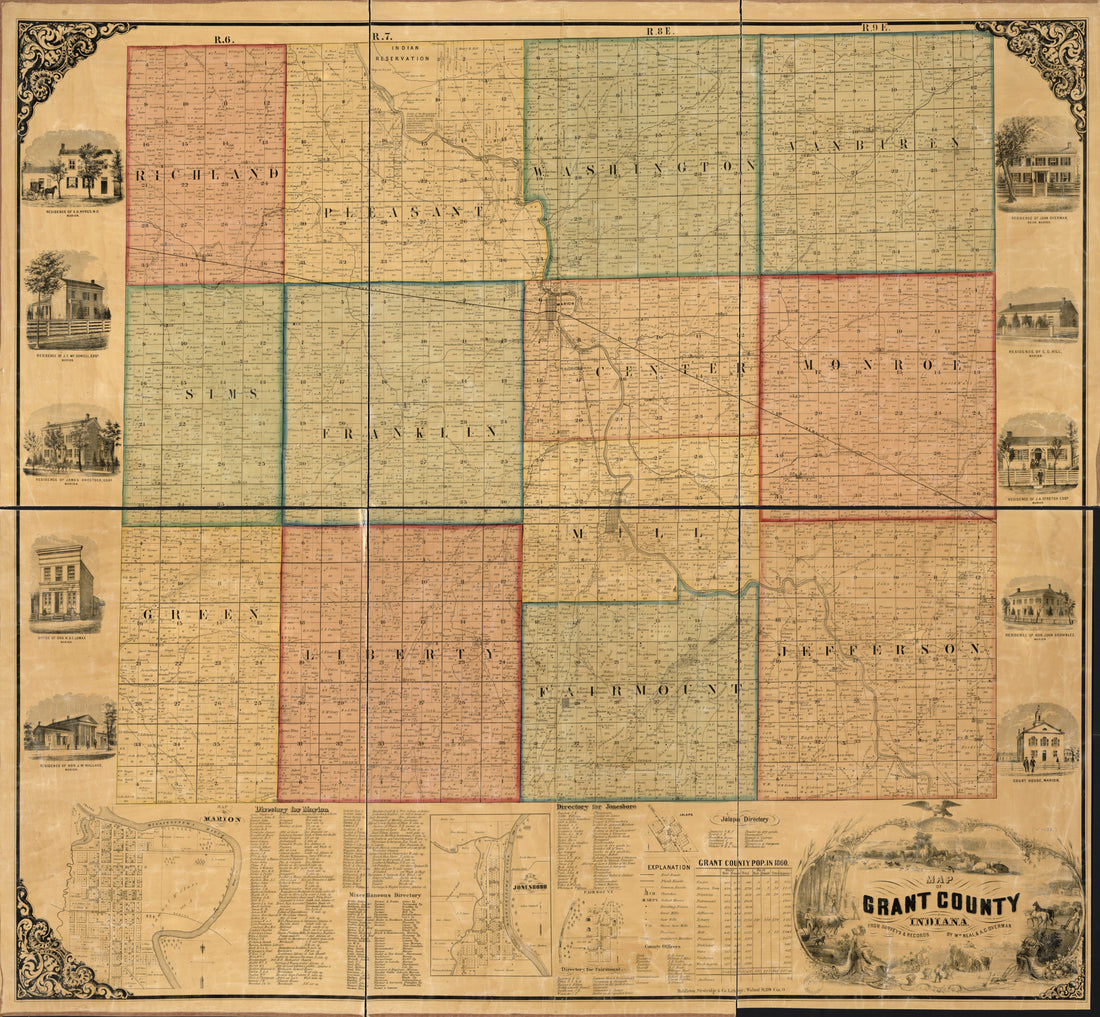 This old map of Map of Grant County, Indiana from 1861 was created by Strobridge & Co Middleton, Wm. (William) Neal in 1861