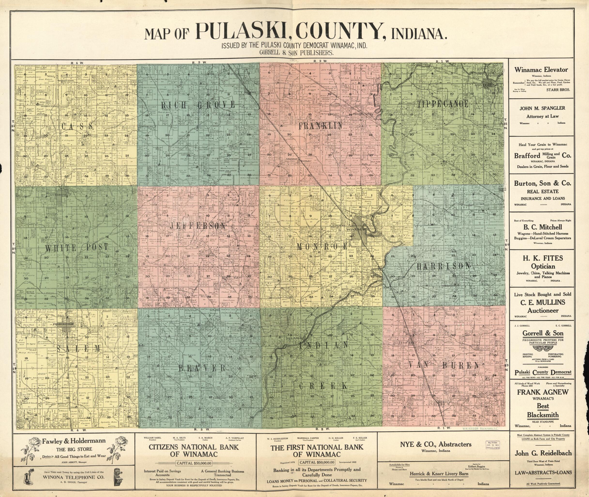 This old map of Map of Pulaski County, Indiana from 1907 was created by Gorrell & Son Publishers in 1907