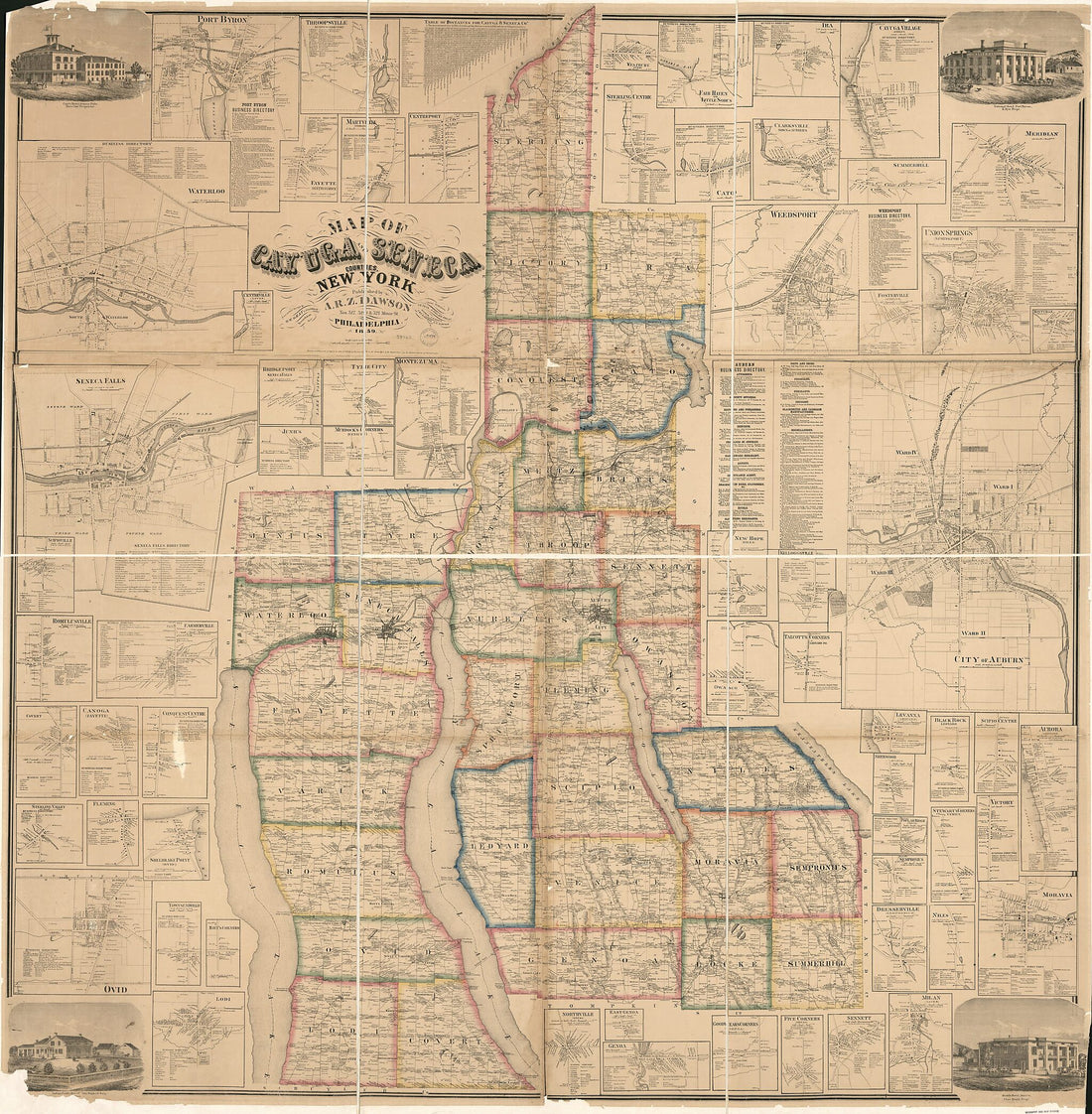 This old map of Map of Cayuga and Seneca Counties, New York from 1859 was created by A. R. Z. Dawson, John E. Gillette, O. W. (Ormando Wyllis) Gray, G. D. Lothrop in 1859