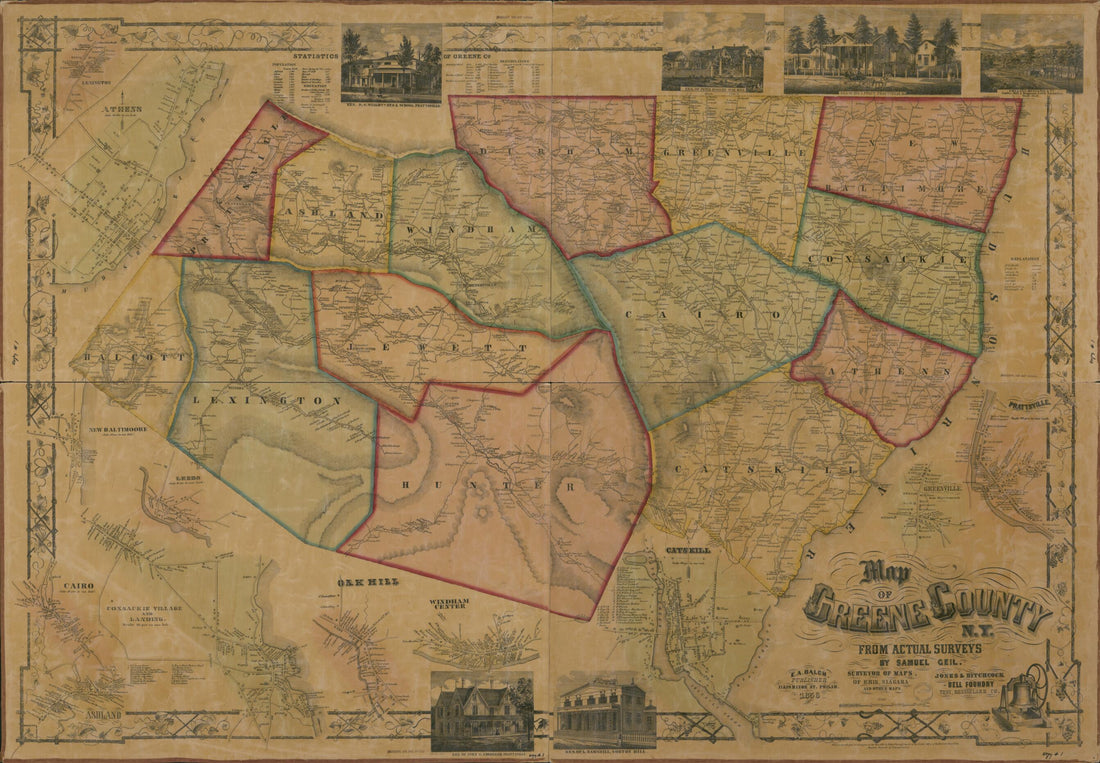 This old map of Map of Greene County, New York : from Actual Surveys from 1856 was created by E. A. Balch, Samuel Geil, Jones & Hitchcock, Robert Pearsall Smith in 1856