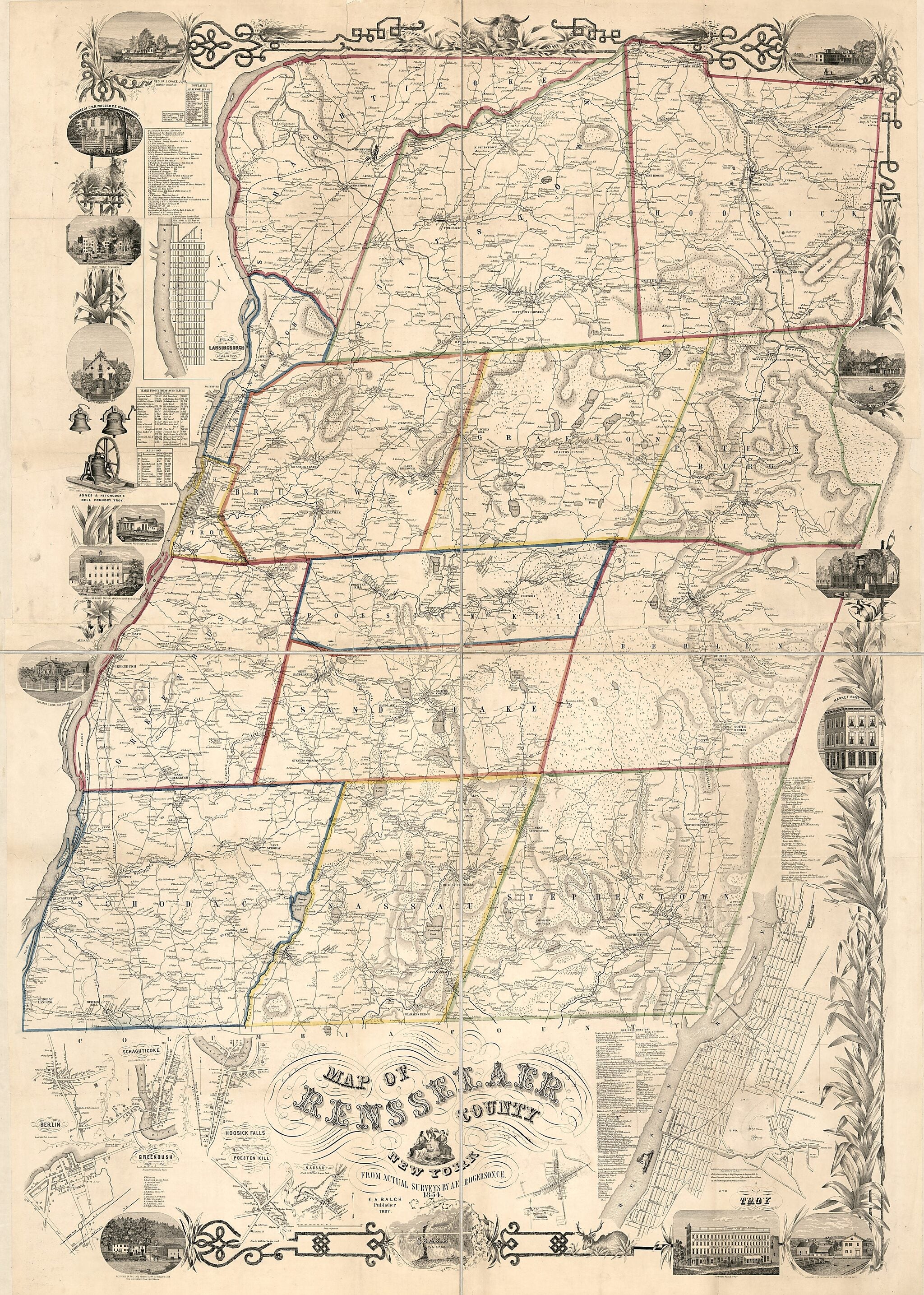 This old map of Map of Rensselaer County, New York : from Actual Surveys from 1854 was created by E. A. Balch, A. E. (Andrew E.) Rogerson, Robert Pearsall Smith in 1854