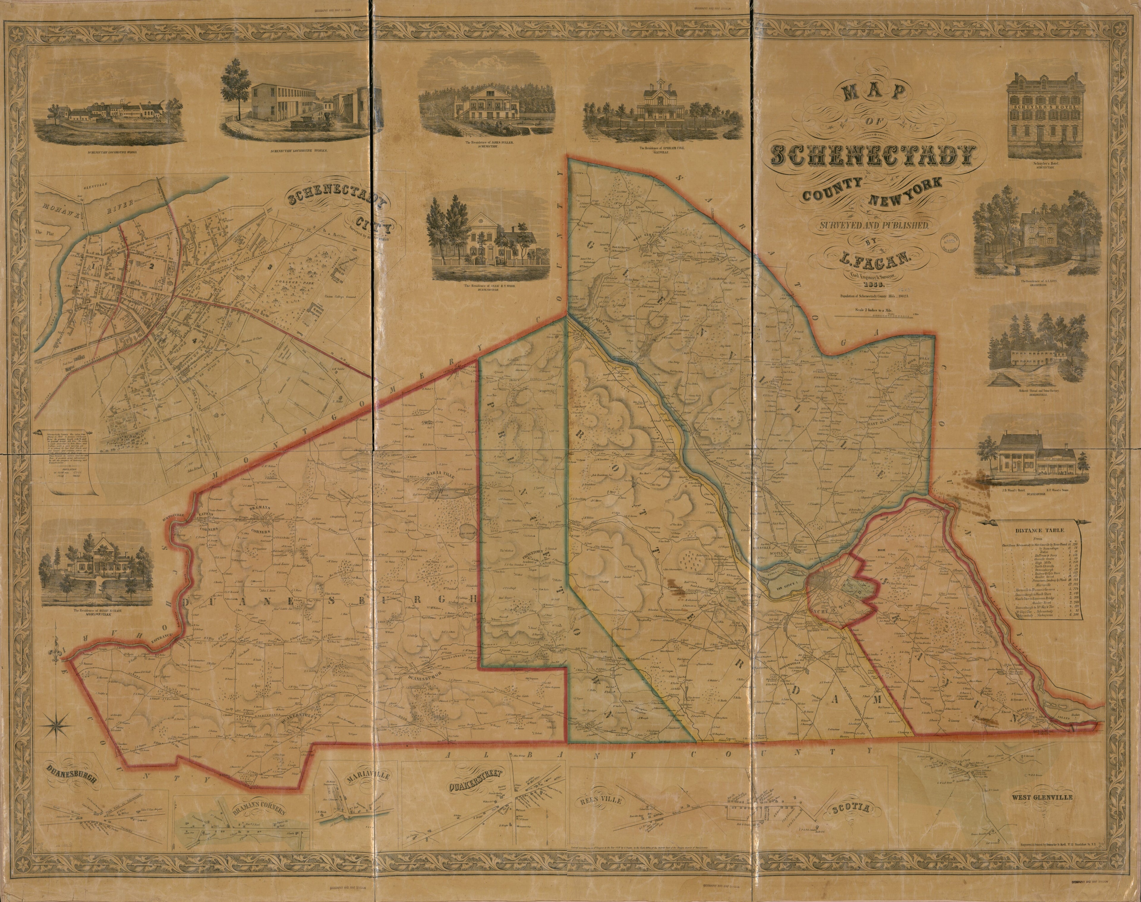 This old map of Map of Schenectady County, New York from 1856 was created by Dumcke & Keil, L. Fagan, Henry Ramsay in 1856