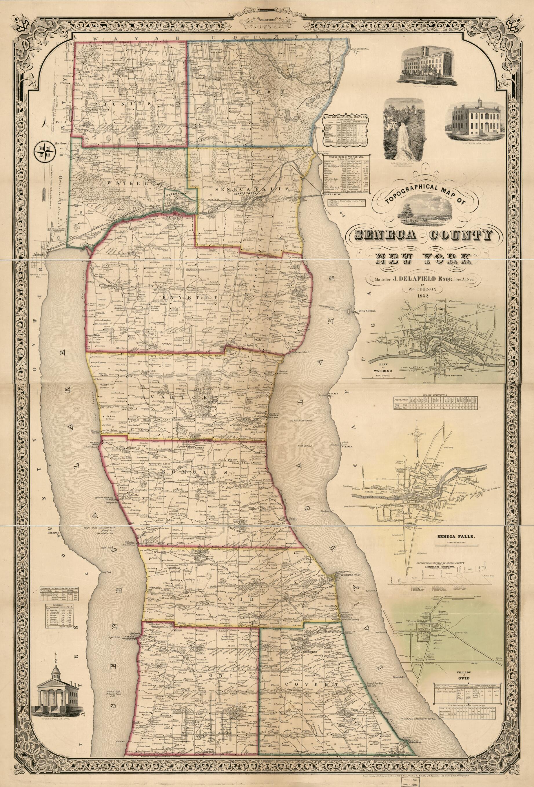 This old map of Topographical Map of Seneca County, New York from 1852 was created by Wm. T. (William T.) Gibson, Seneca County Agricultural Society (N.Y.), Robert Pearsall Smith in 1852