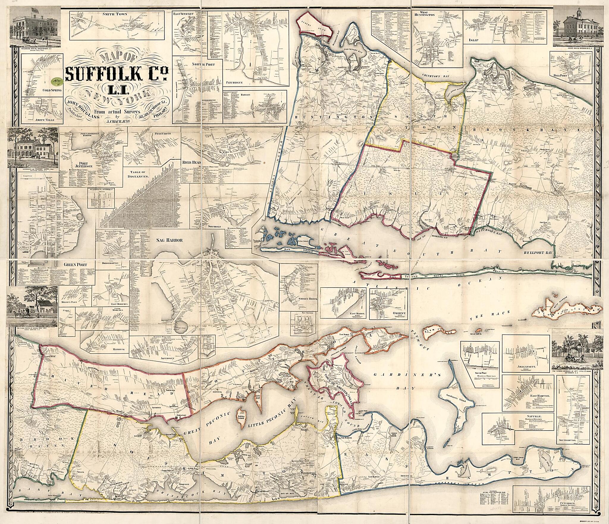 This old map of Map of Suffolk County, L.I., New York : from Actual Surveys from 1858 was created by J. Chace, John Douglass, Robert Pearsall Smith in 1858