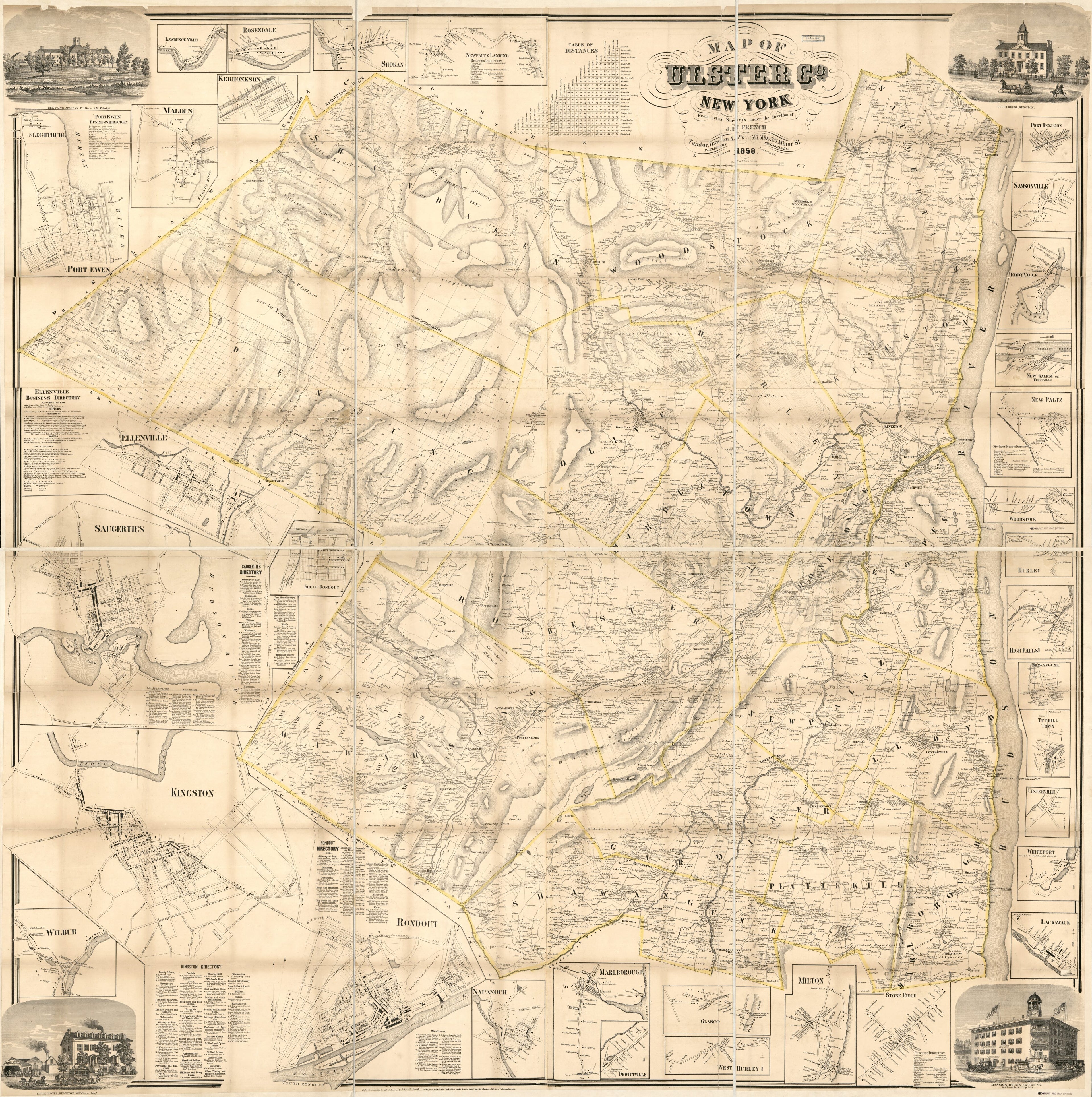 This old map of Map of Ulster Co., New York : from Actual Surveys from 1858 was created by L. G. Dawson, J. H. (John Homer) French, Robert Pearsall Smith, Dawson & Co Taintor in 1858