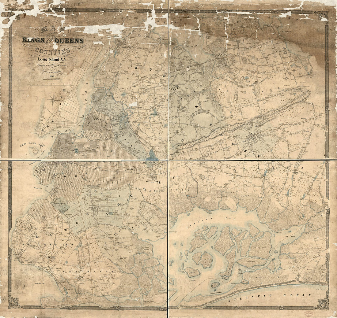 This old map of Map of Kings and Part of Queens Counties, Long Island New York from 1852 was created by R. F. O. Conner, M. (Matthew) Dripps, Korff Brothers in 1852