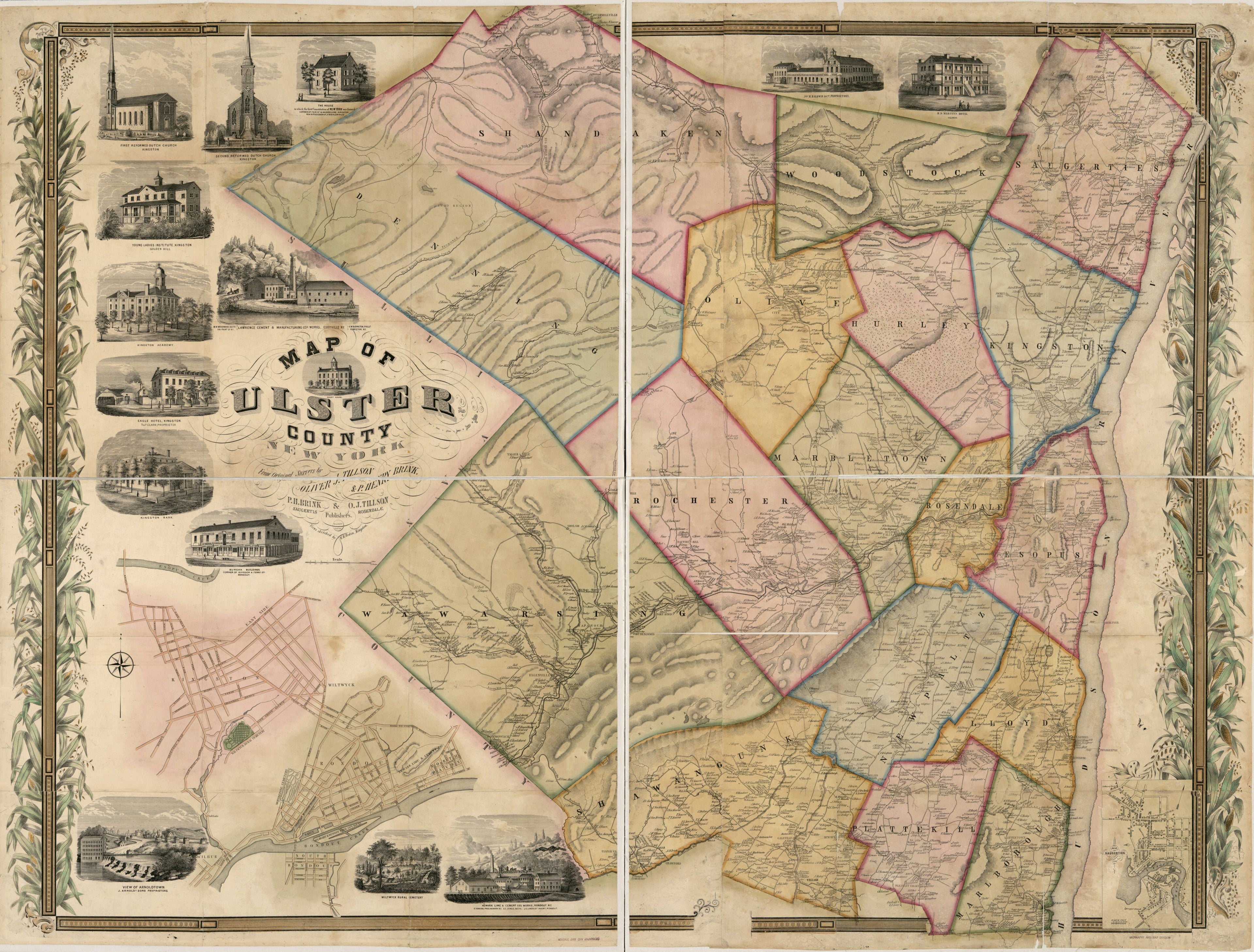 This old map of Map of Ulster County, New York : from Original Surveys from 1853 was created by P. Henry (Peter Henry) Brink, Edward Herline, Oliver J. Tillson in 1853
