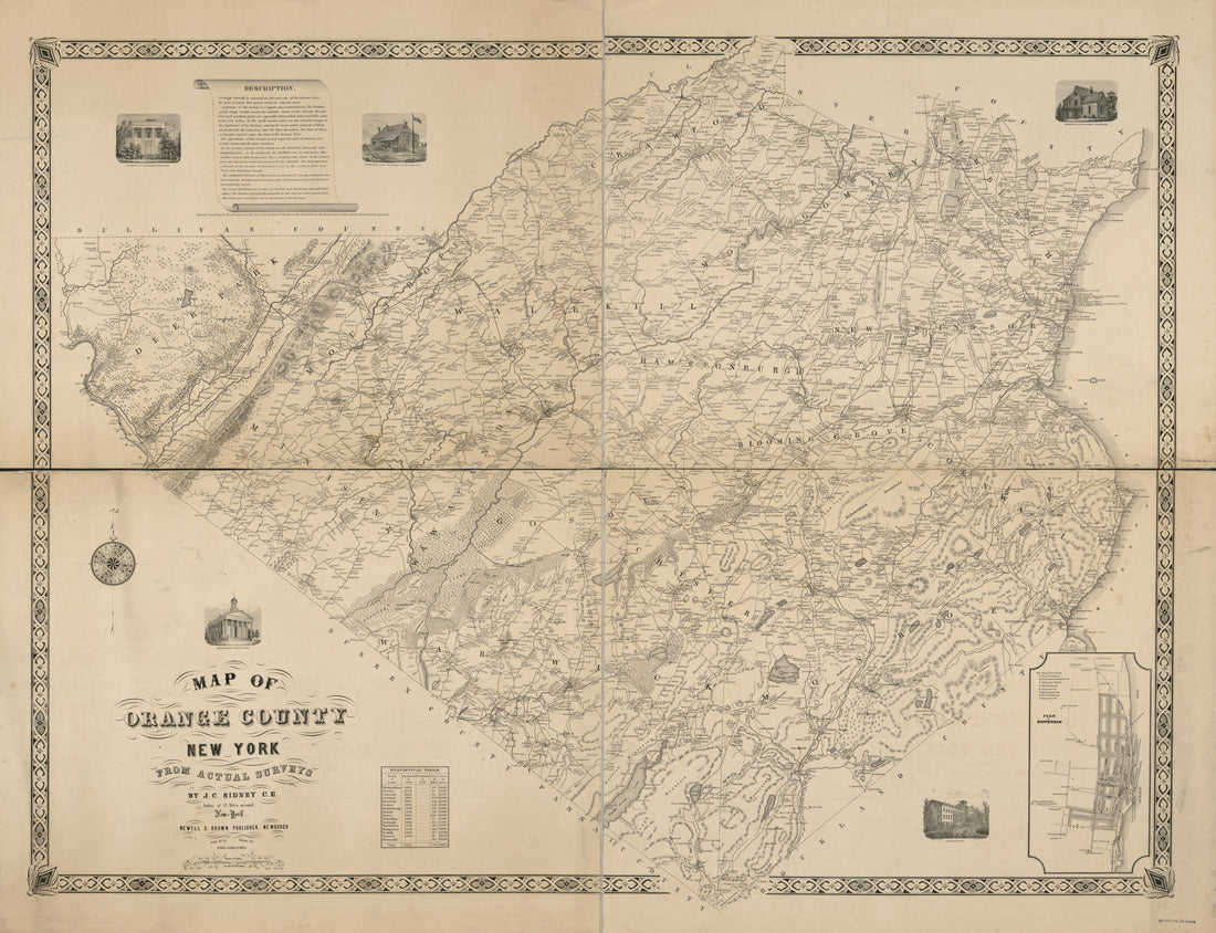 This old map of Map of Orange County New York : from Actual Surveys from 1851 was created by Newel S. Brown, J. C. (James C.) Sidney, Robert Pearsall Smith in 1851